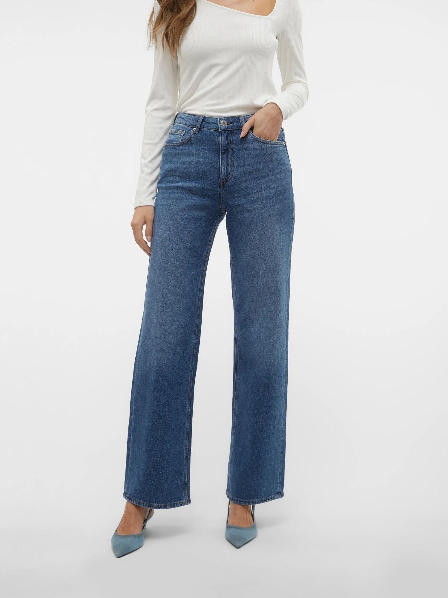 Vero Moda Jeans Donna Vita Alta Wide Fit Medium Blue VMTessa 10308153 Medium Blue Denim VERO MODA