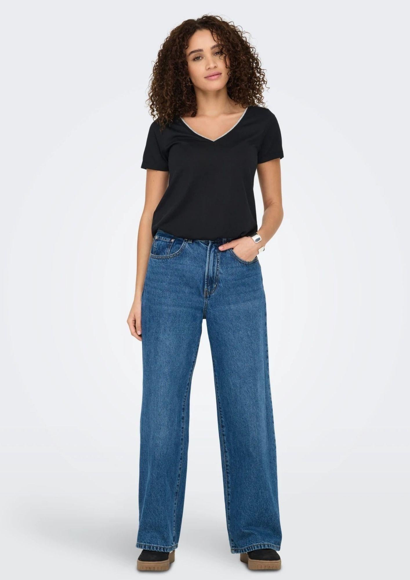 Jacqueline De Yong Top Donna Dalila Nera e Argento 15317565 Black SILVER JACQUELINE DE YONG