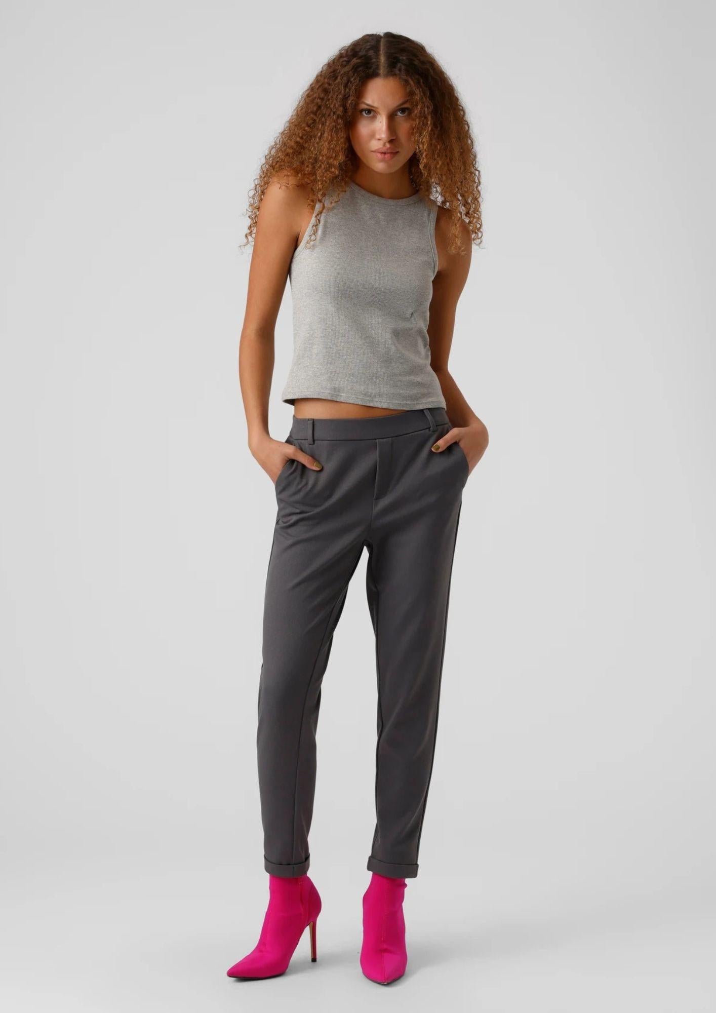 Vero Moda Pantaloni Donna Maya A Vita Media Grigio Asfalto 10225280 Asphalt VERO MODA