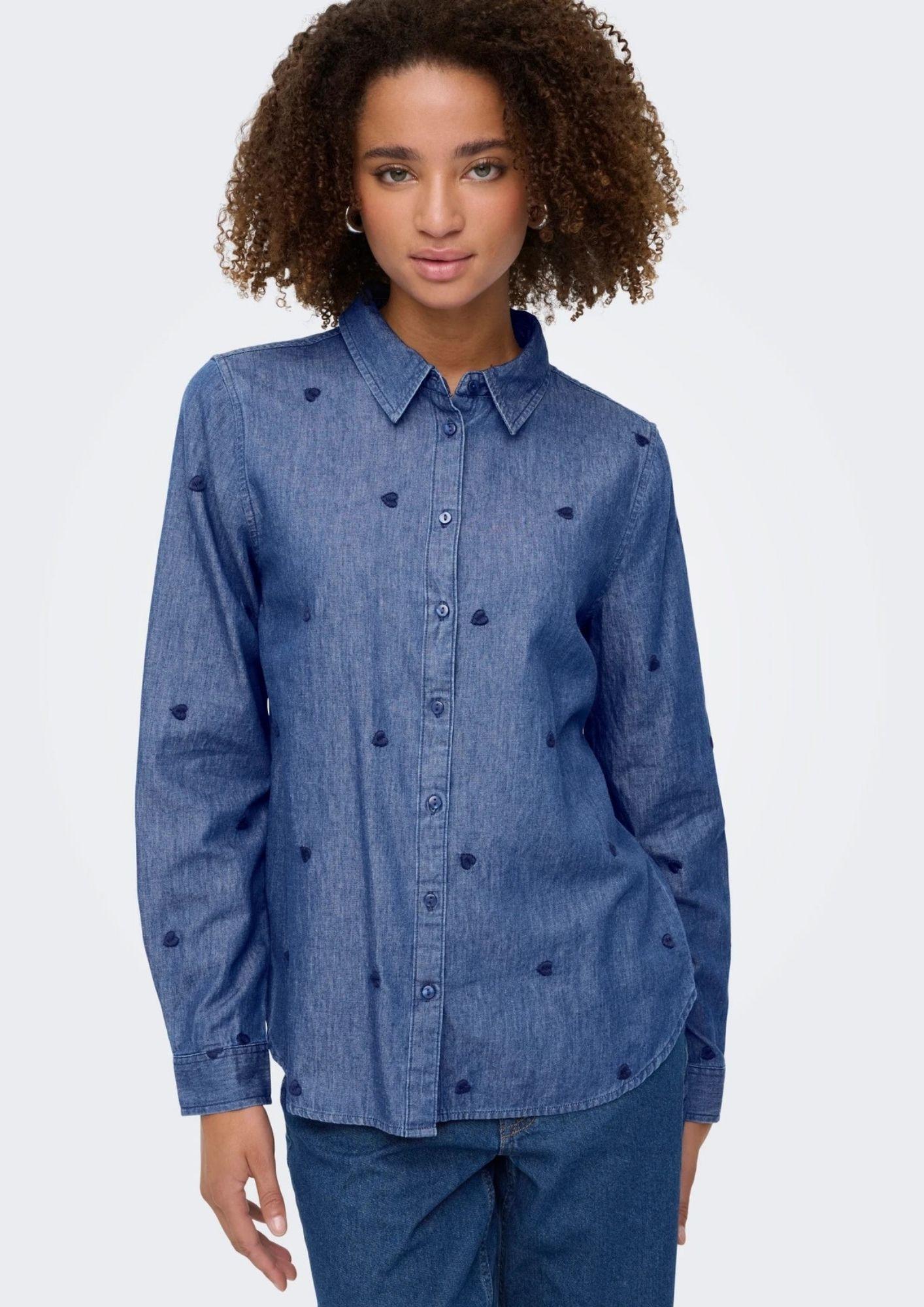 Jacqueline De Yong Camicia Donna Love Blu Medio Denim 15363999 Medium Blue Denim HEART EMBR JACQUELINE DE YONG