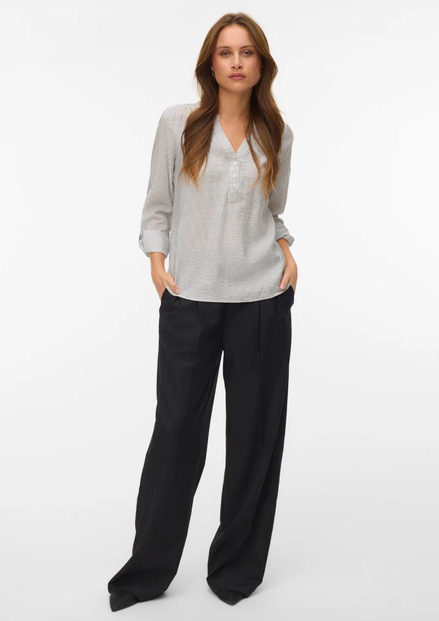 Vero Moda Blusa Donna Kaja Bianca Nera 10340684 Snow White Amanda Black VERO MODA