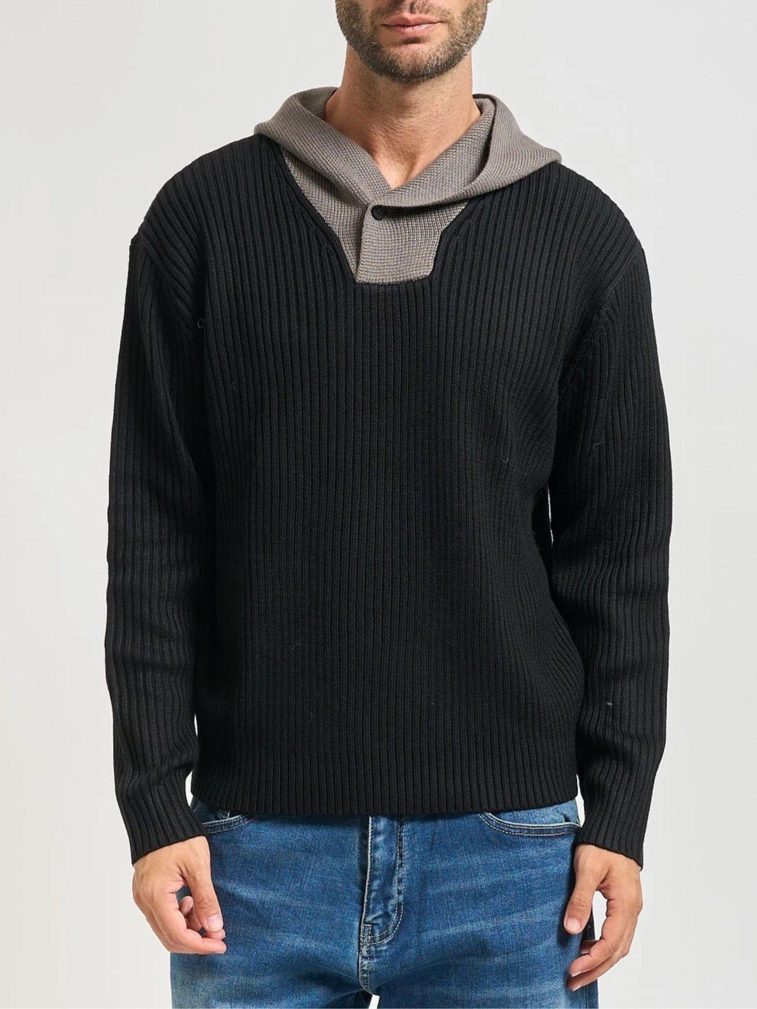 Armani Exchange Maglione Uomo Nero a Coste con Cappuccio XM001315 AF13776 MC225 ARMANI EXCHANGE