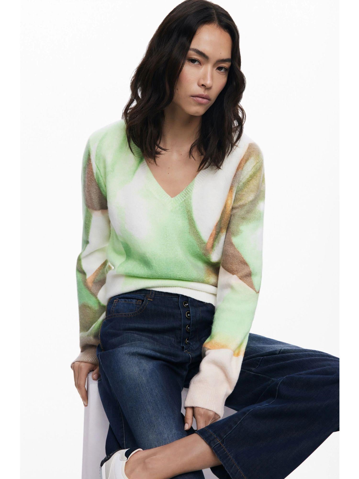 Desigual Maglione morbido con scollo a V Donna Verde 25WWJF13 4146 DESIGUAL