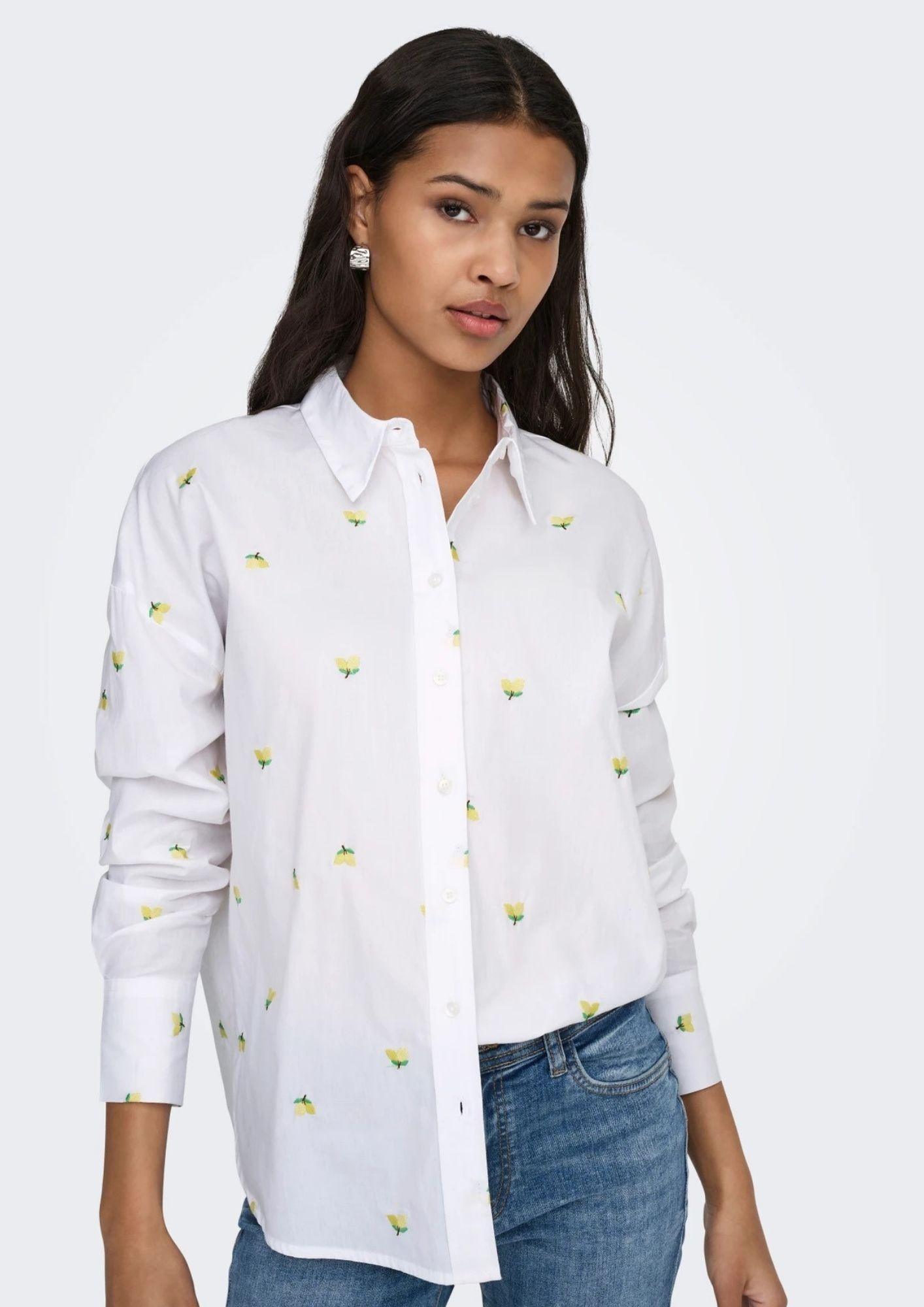 Jacqueline De Yong Camicia Donna Nelly Bianca Fiori Gialli 15330490 White YELLOW JACQUELINE DE YONG