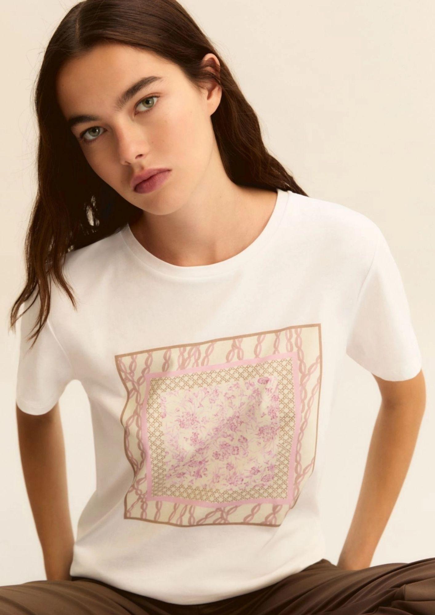 Emme Marella T-Shirt Donna Bianca Stampa Rosa Foulard 2615971051200 002 EMME MARELLA