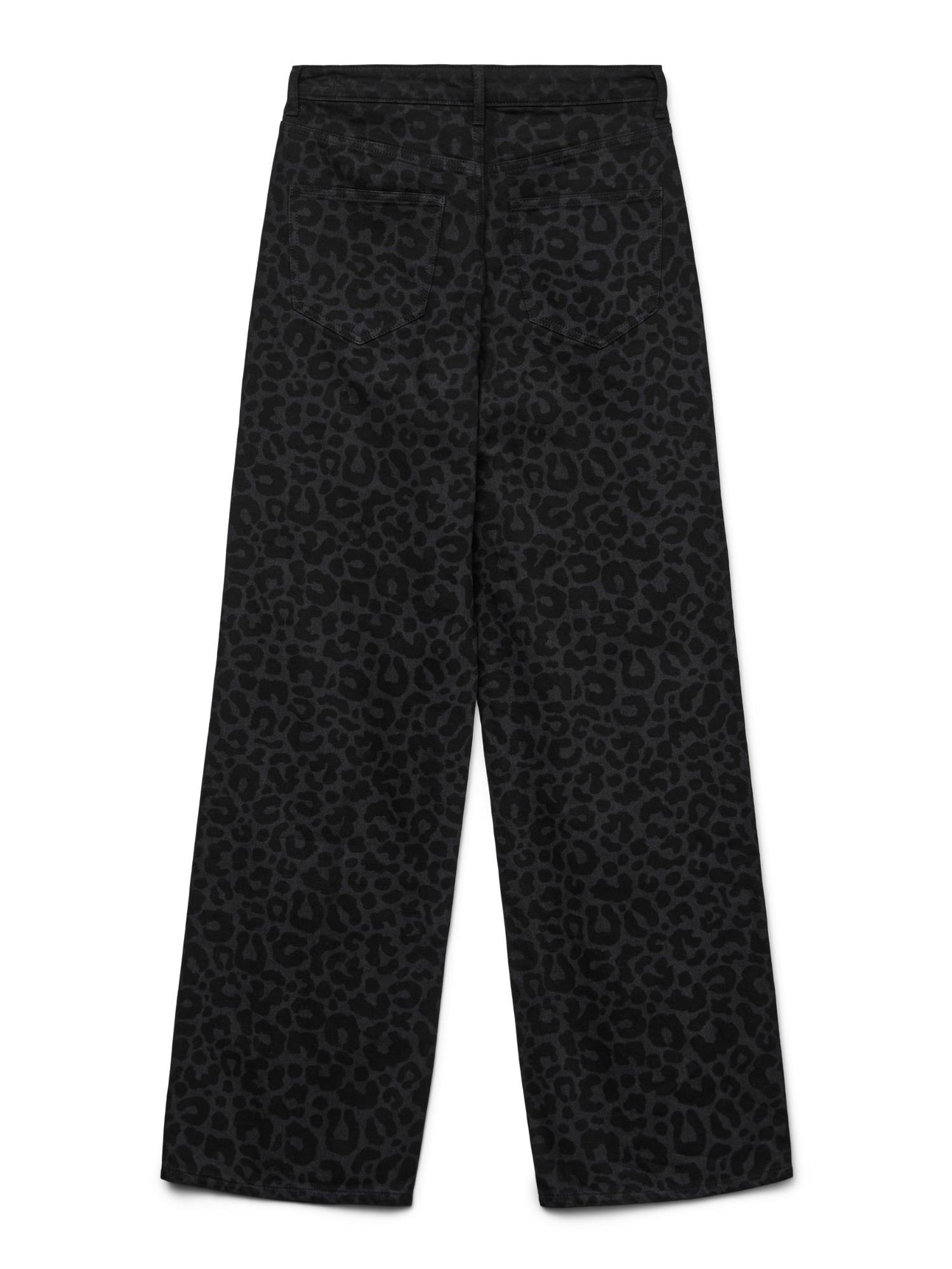 Vero Moda Jeans Donna Tessa A Vita Alta Wide Leg Fit Black Denim Leopard 10336058 Black VERO MODA