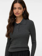 Vero Moda Maglione Donna Siljerib Dark Grey Melange 10336674 Dark Grey Melange VERO MODA