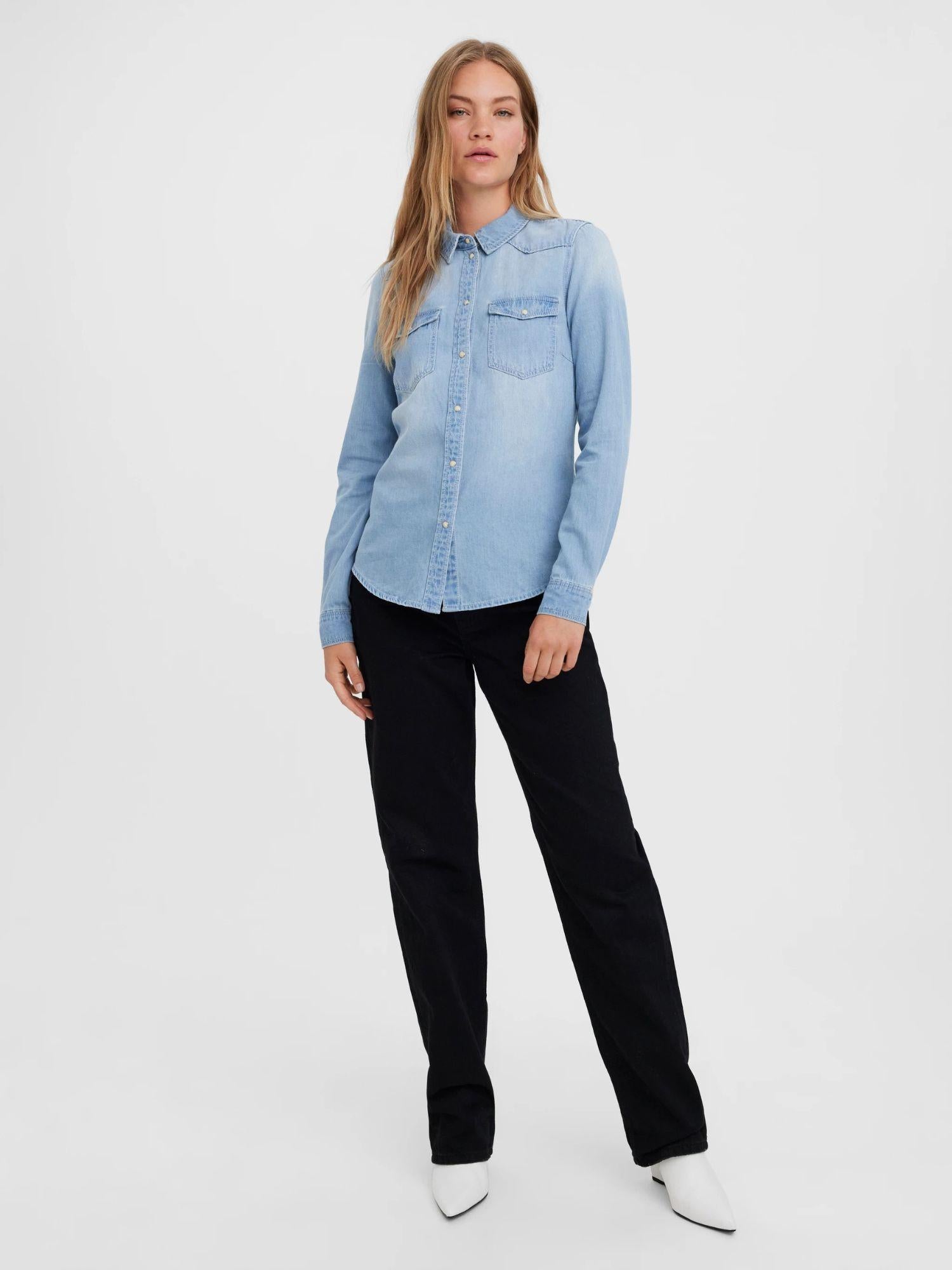 Vero Moda Camicia Donna Light Blue VMMalou 10277523 Light Blue Denim BIRCH STITCH VERO MODA