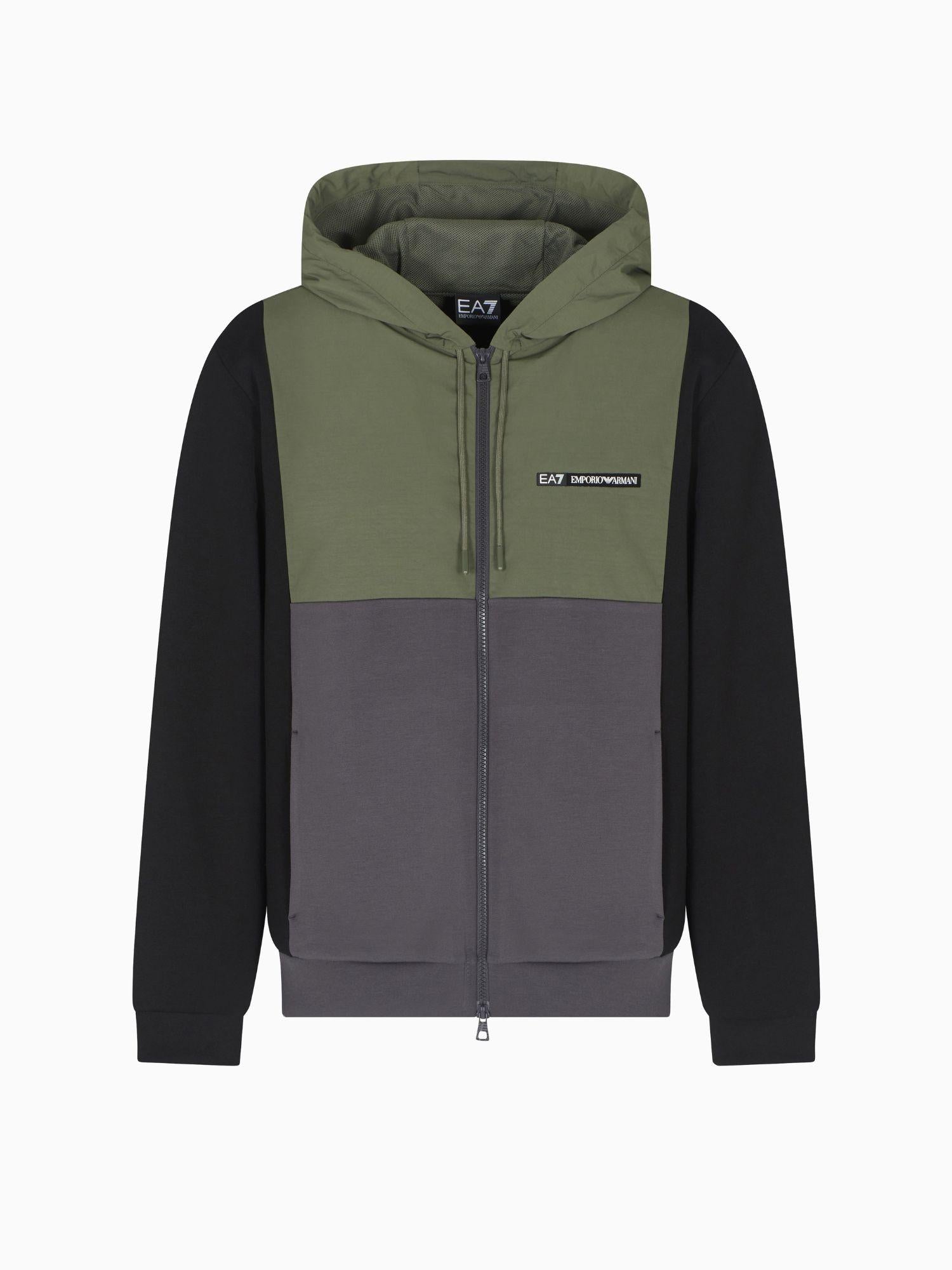 EA7 Emporio Armani Felpa con cappuccio Athletic Colour Block in nylon e misto viscosa Uomo Verde 7M000938 AF17003 U8100 EA7 EMPORIO ARMANI