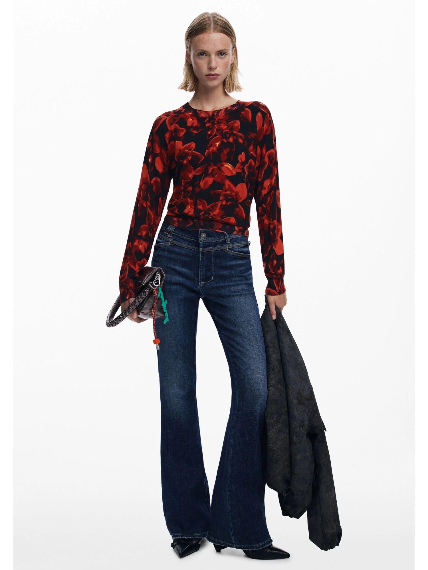 Desigual Maglione leggero a fiori Donna Nero 25WWJF16 2000 DESIGUAL