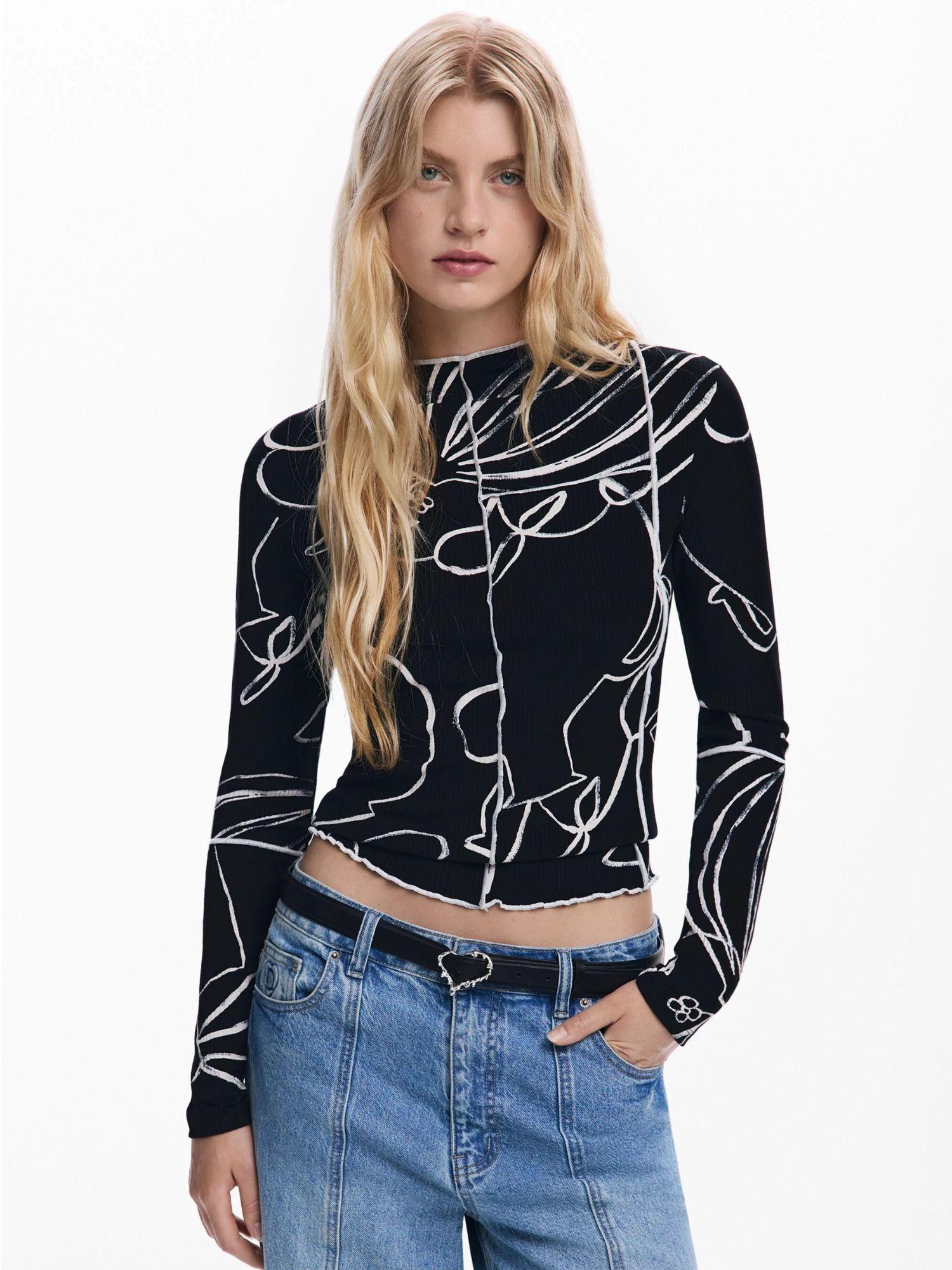 Desigual Maglietta silhouette vasi Donna Nero 25WWTK49 2000 DESIGUAL