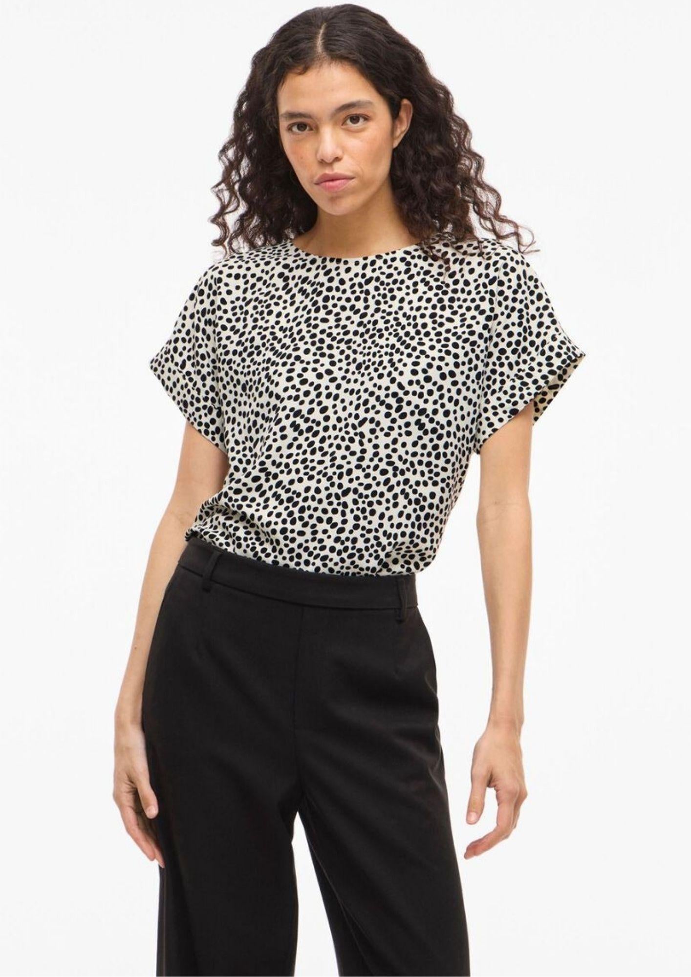 Vila T-Shirt Donna Biaca con Pois Neri 14101663 Sandshell DOT BLACK BEAUTY VILA