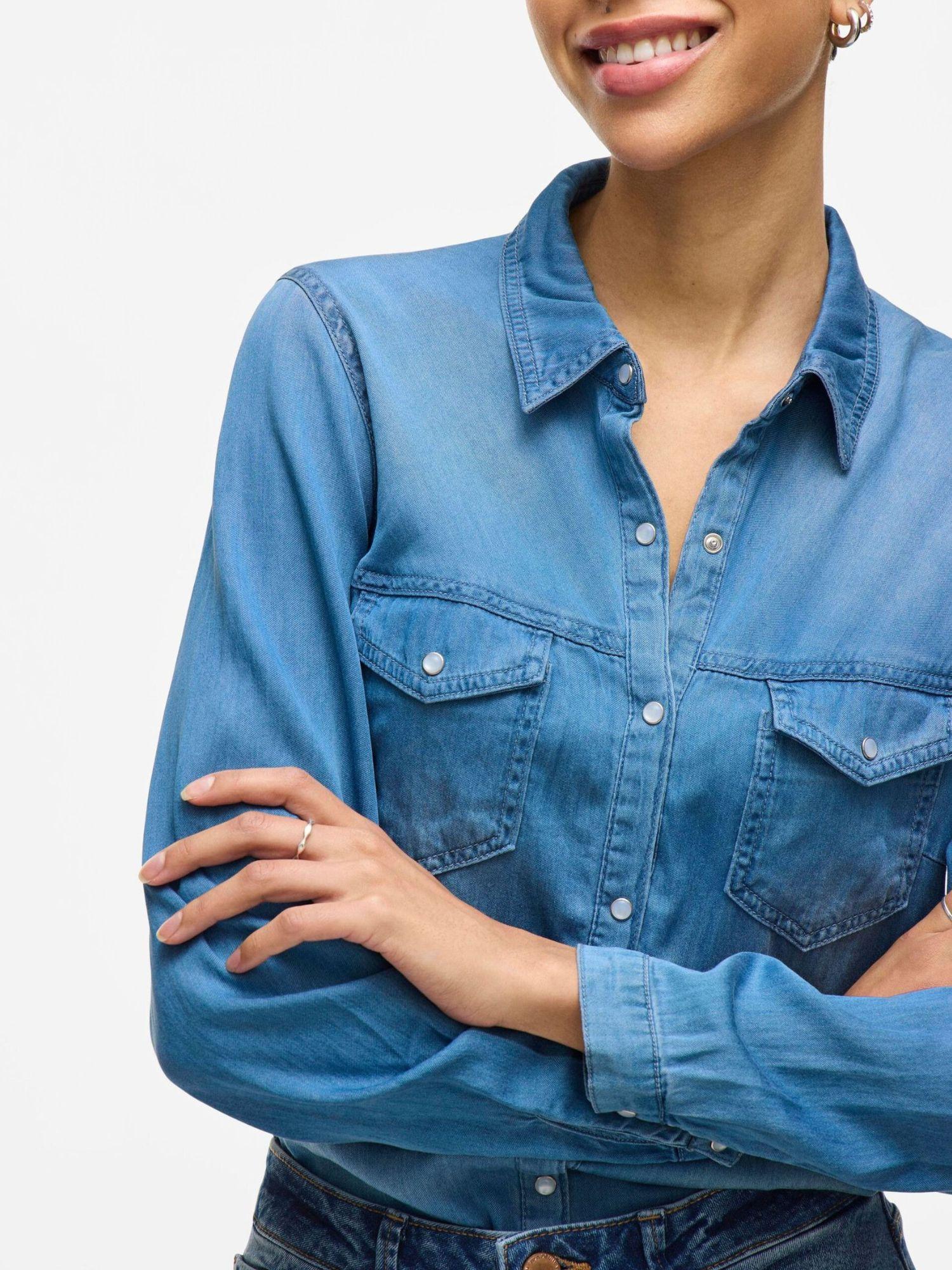 Vila Camicia di Jeans Donna Medium Blue Vibista 14033008 Medium Blue Denim CLEAN VILA