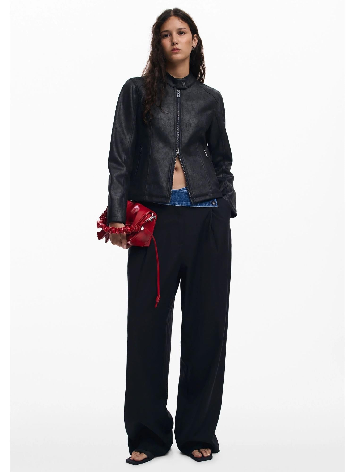 Desigual Giacca Donna Effetto Pelle Combinata Nera 25WWEW43 2000 DESIGUAL