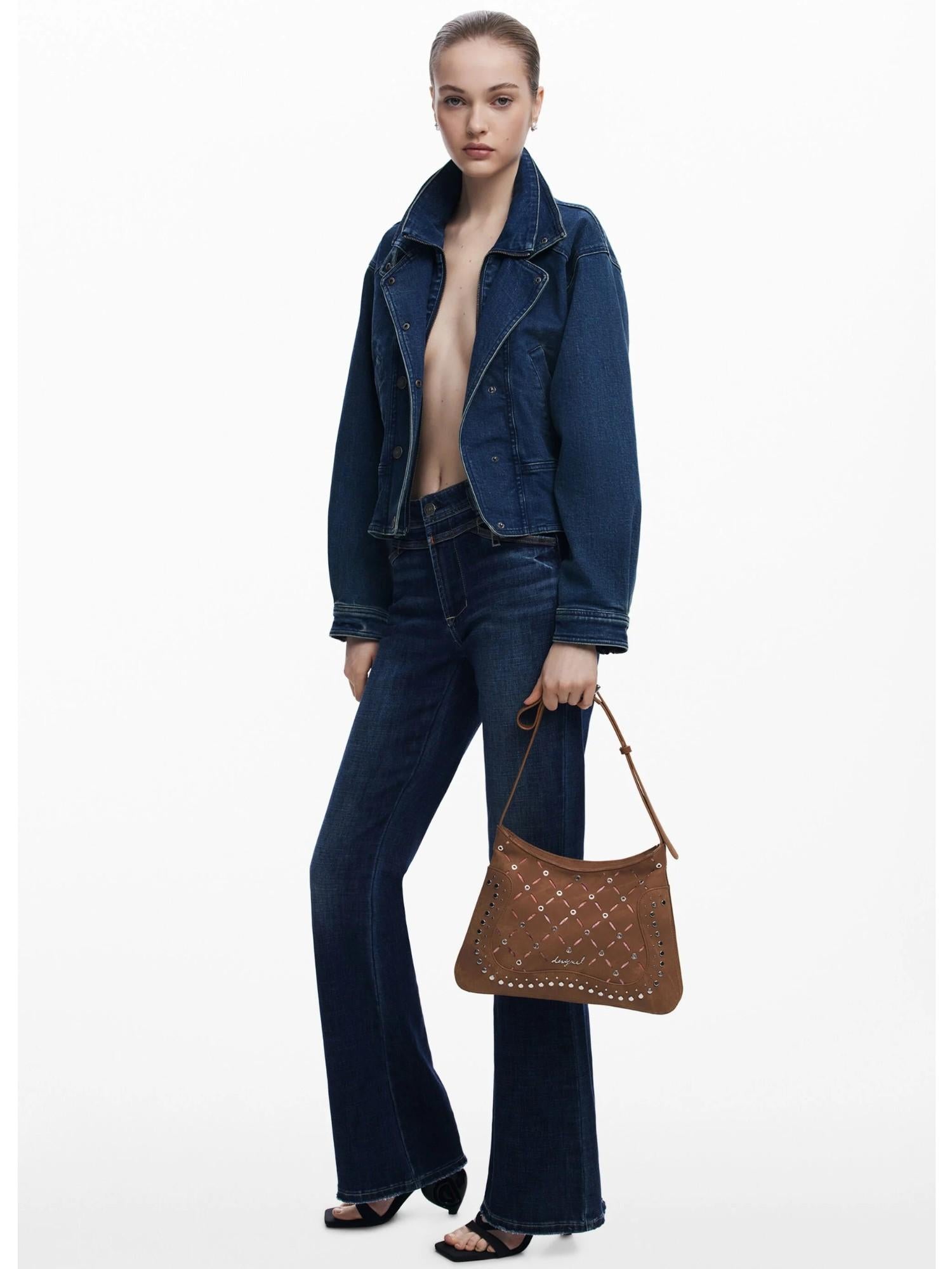 Desigual Borsa effetto pelle traforata media Donna Marrone 25WAXPB4 6011 DESIGUAL