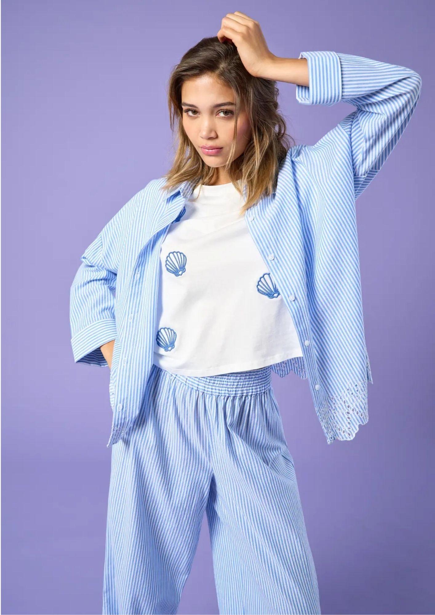 Only Camicia Donna Graces Bianca a Righe Azzurre 15343165 Serenity BRIGHT WHITE ONLY