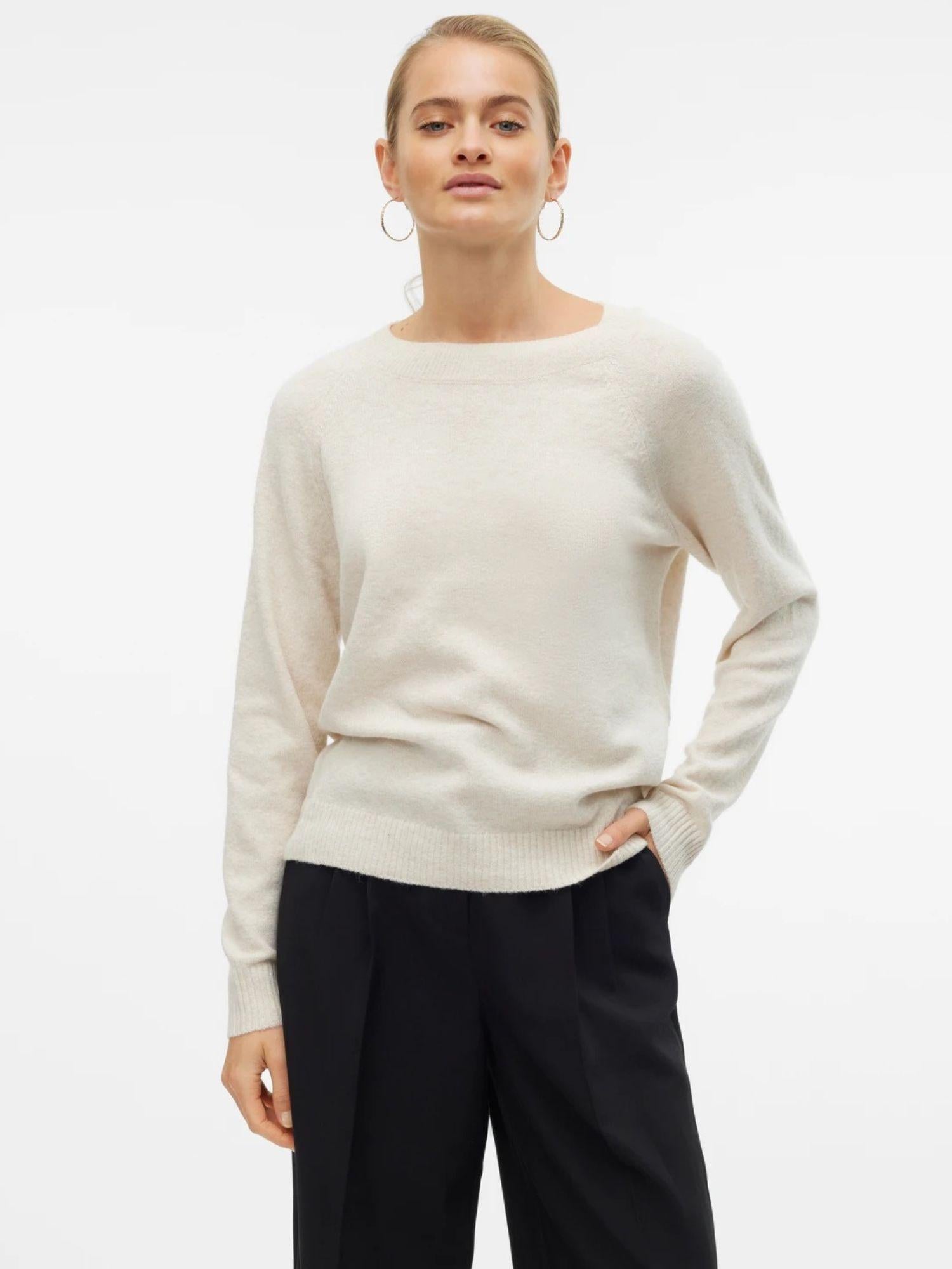 Vero Moda Maglione Donna Doffy Bianco Panna 10201022 Birch MELANGE VERO MODA