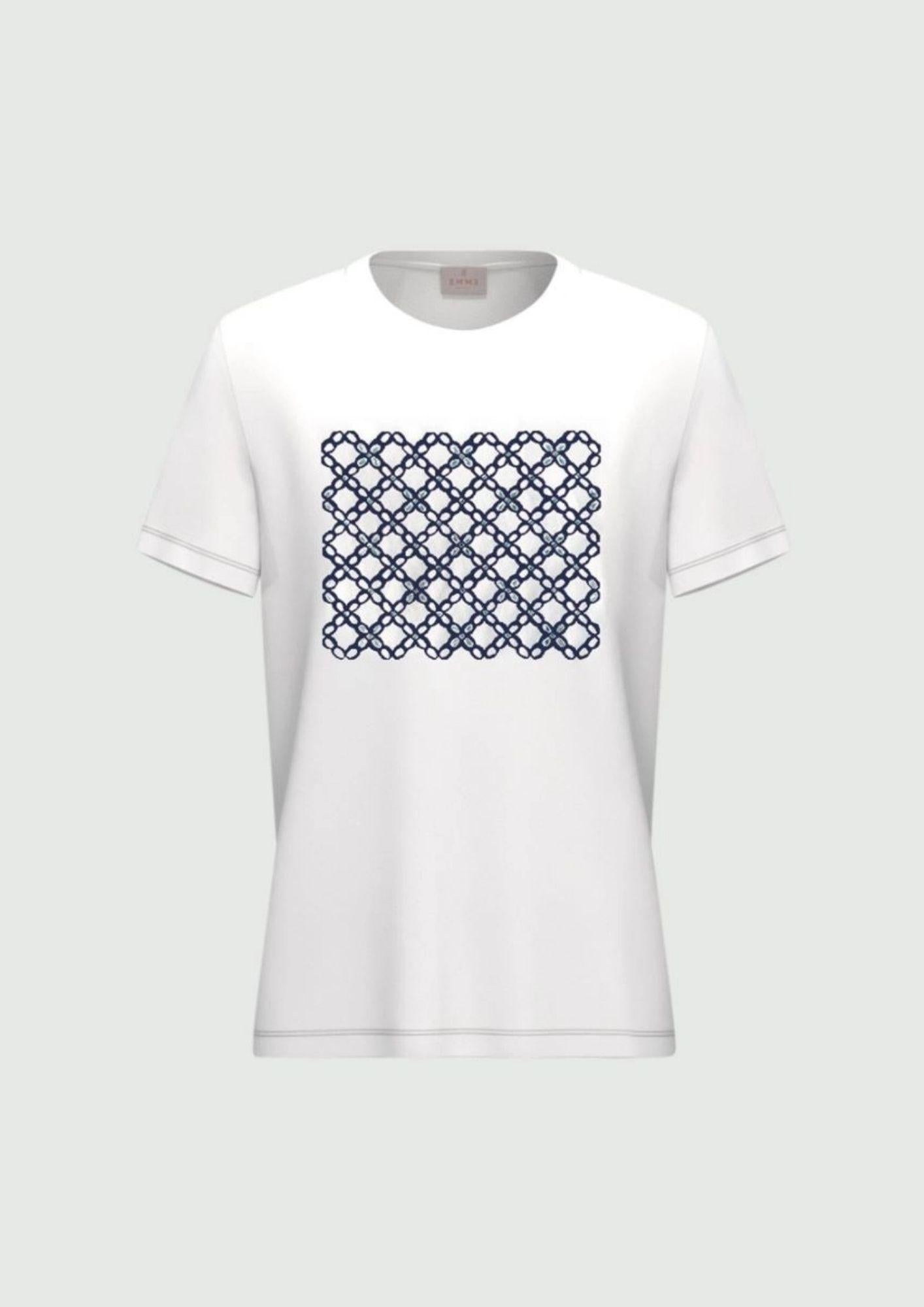 Emme Marella T-Shirt Donna Bianca Stampa Blu Geometrico 2615971051200 003 EMME MARELLA
