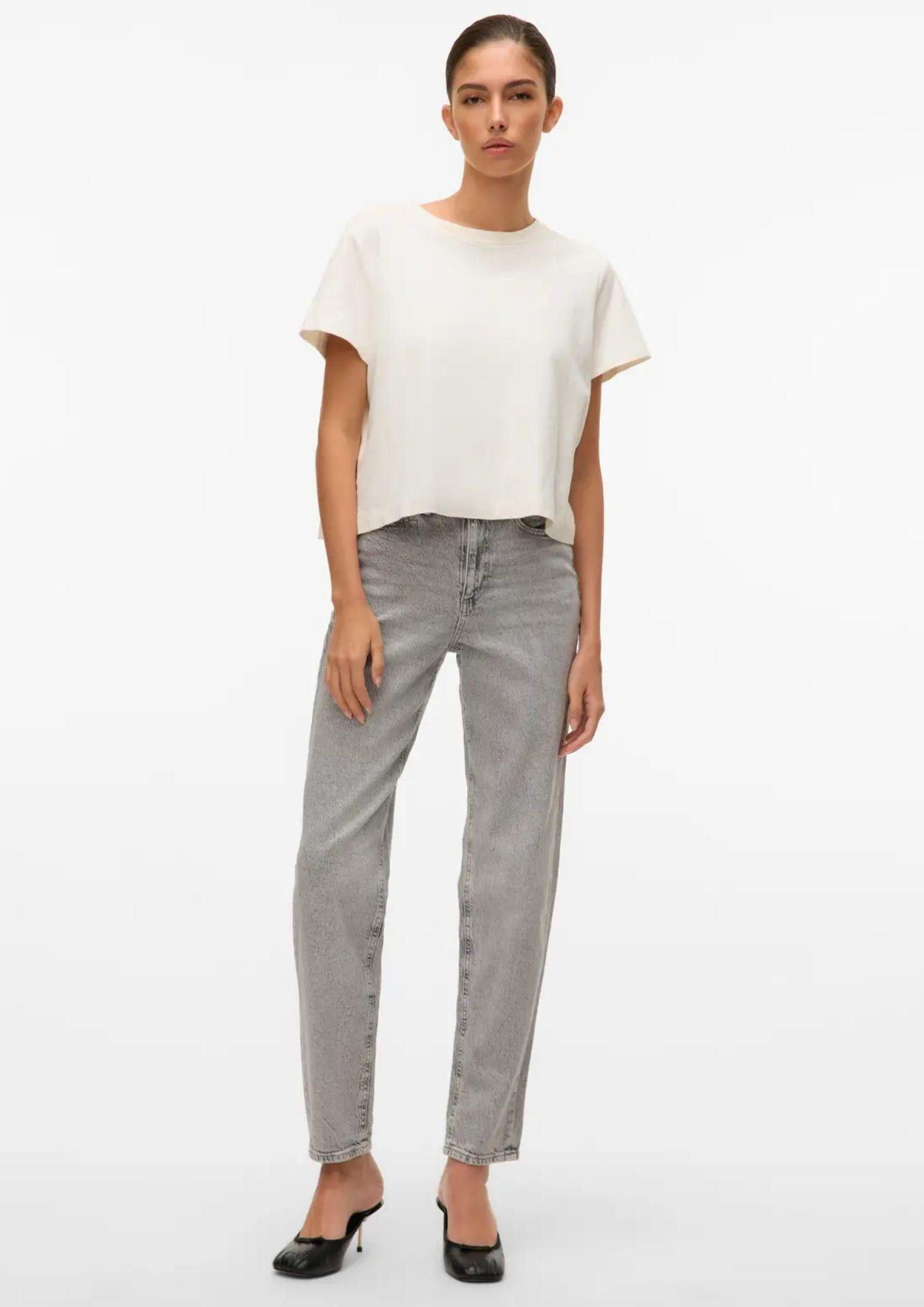 Vero Moda Jeans Donna Tessa A Vita Alta Mom Fit Grigio Chiaro Denim 10308860 Light Grey Denim VERO MODA
