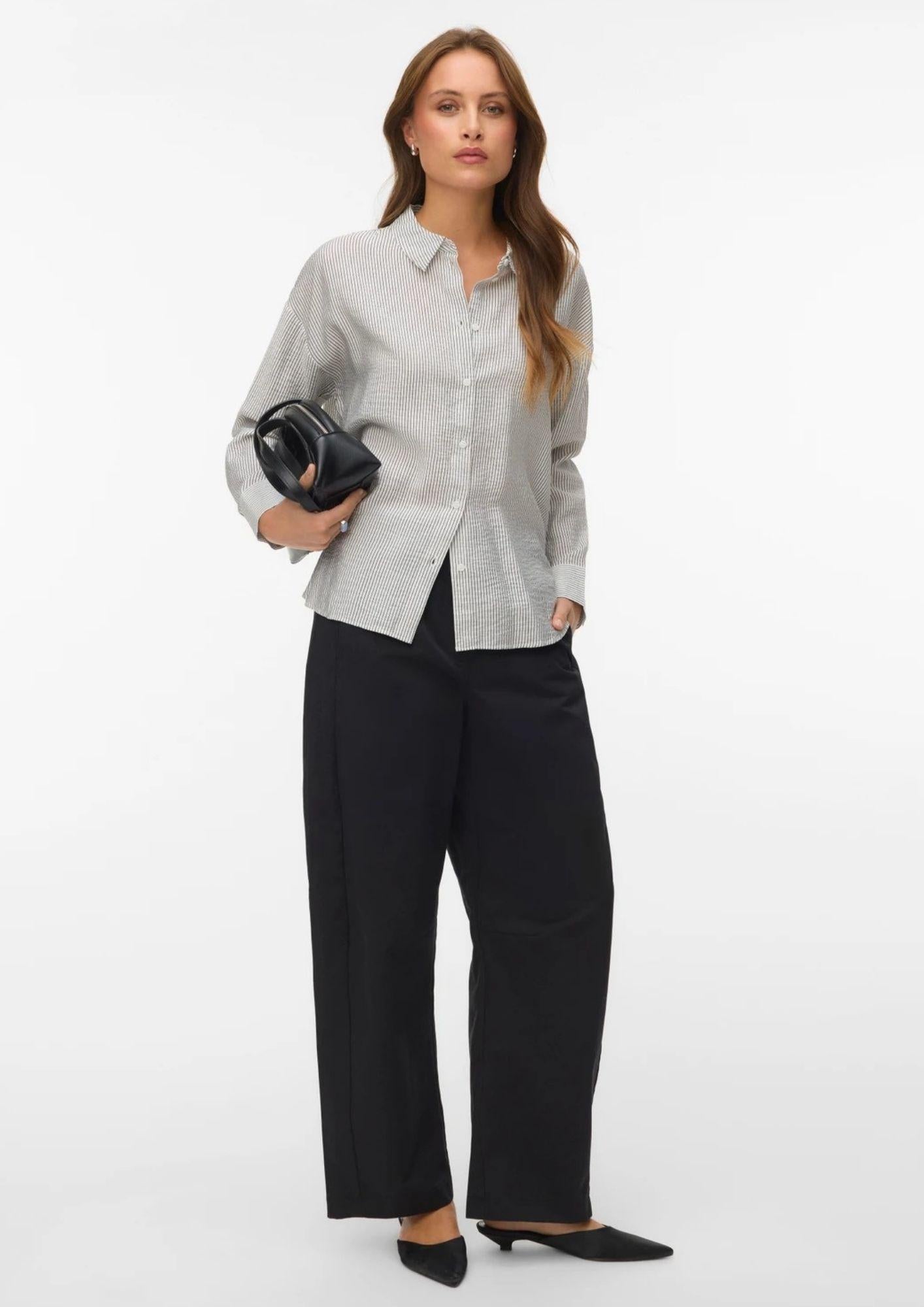 Vero Moda Camicia Donna Kaja Bianca Righe Nere 10340687 Snow White Amanda Black VERO MODA