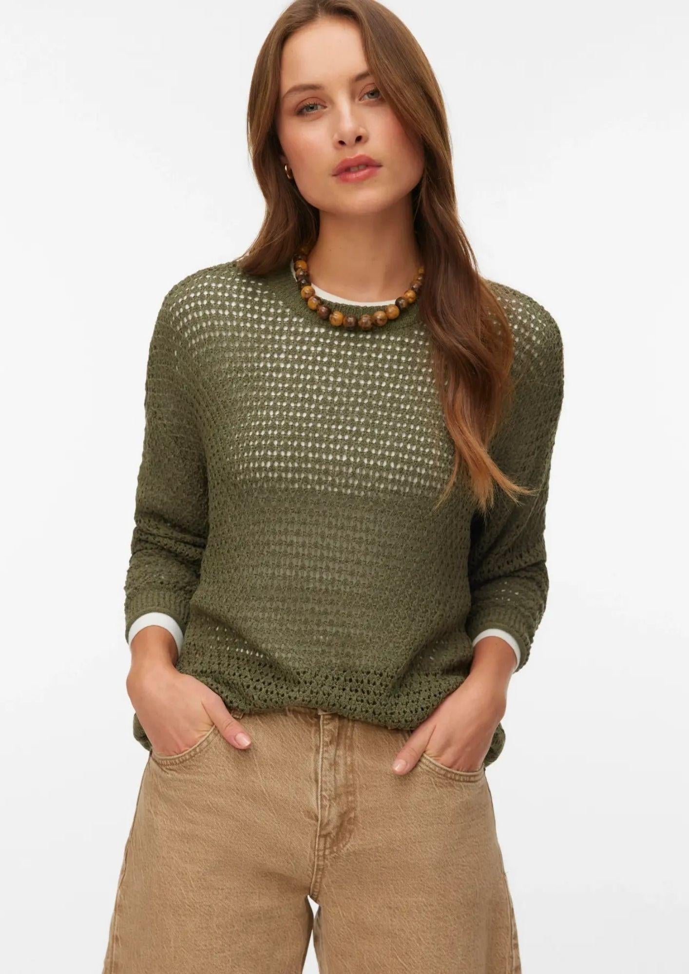 Vero Moda Pullover Donna Charlene Verde 10340125 Kalamata SOLID VERO MODA