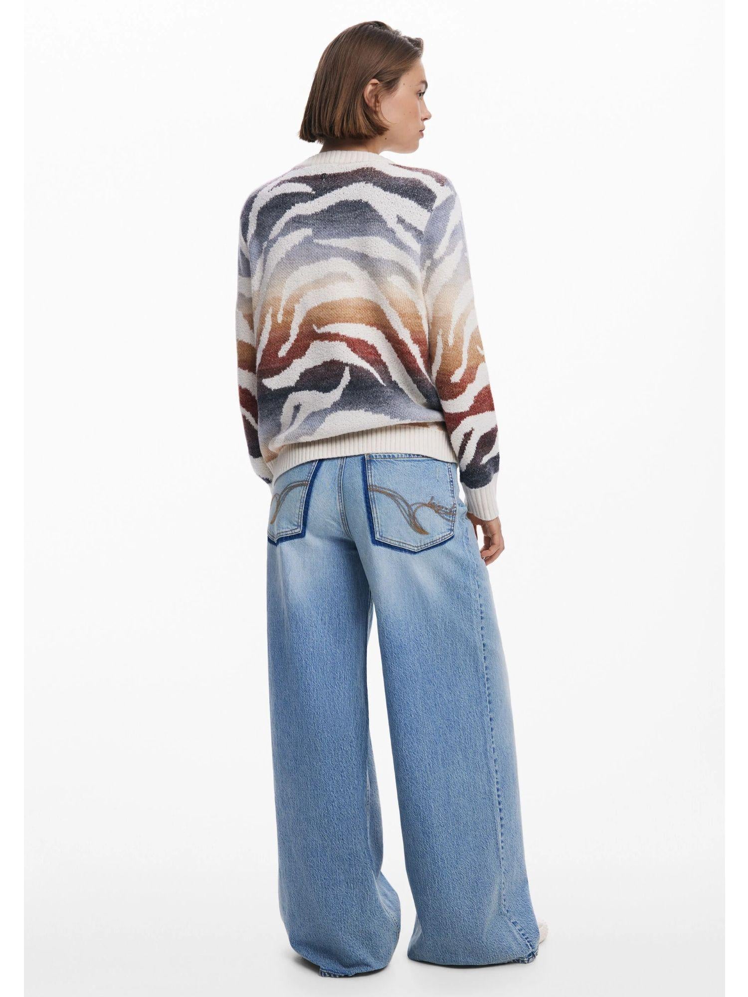 Desigual Maglione zebrato con scollo a V Donna Bianco 25WWJF21 1011 DESIGUAL