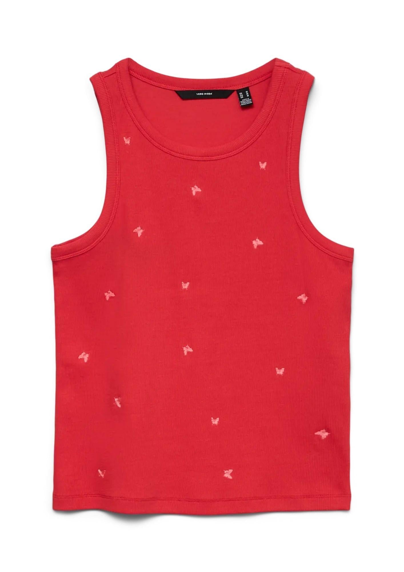 Vero Moda Top Donna Naja Rosso con Stampa Butterfly 10341964 Poinsettia BUTTERFLY VERO MODA