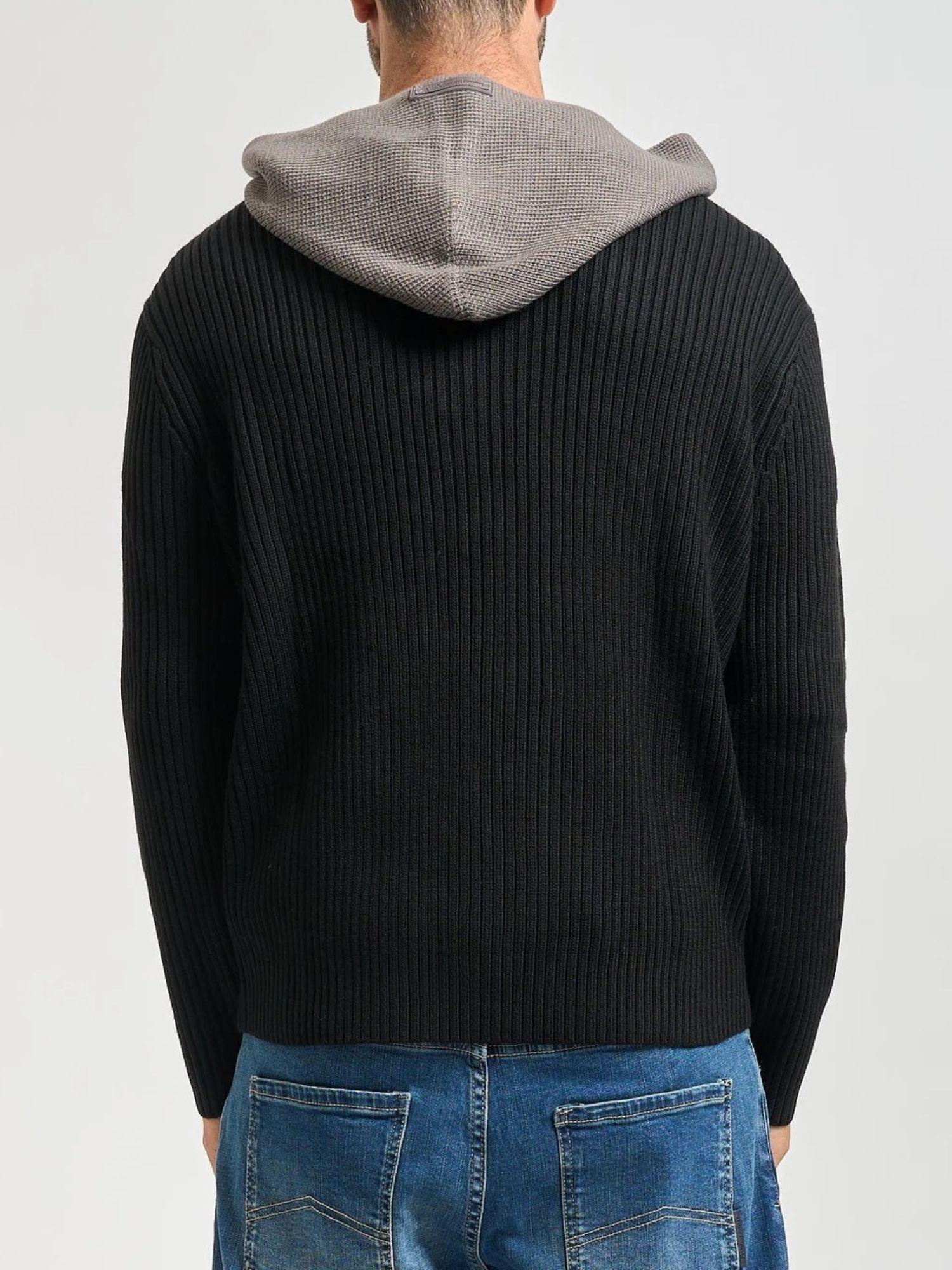 Armani Exchange Maglione Uomo Nero a Coste con Cappuccio XM001315 AF13776 MC225 ARMANI EXCHANGE