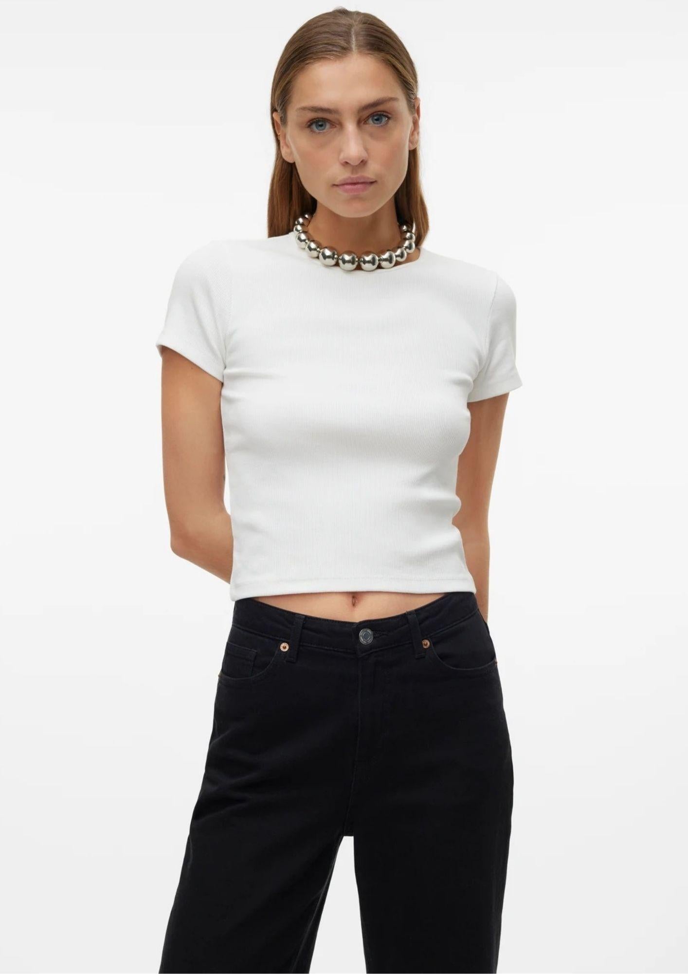 Vero Moda T-Shirt Donna Chloe Marrone Bianco 10306894 Snow White VERO MODA