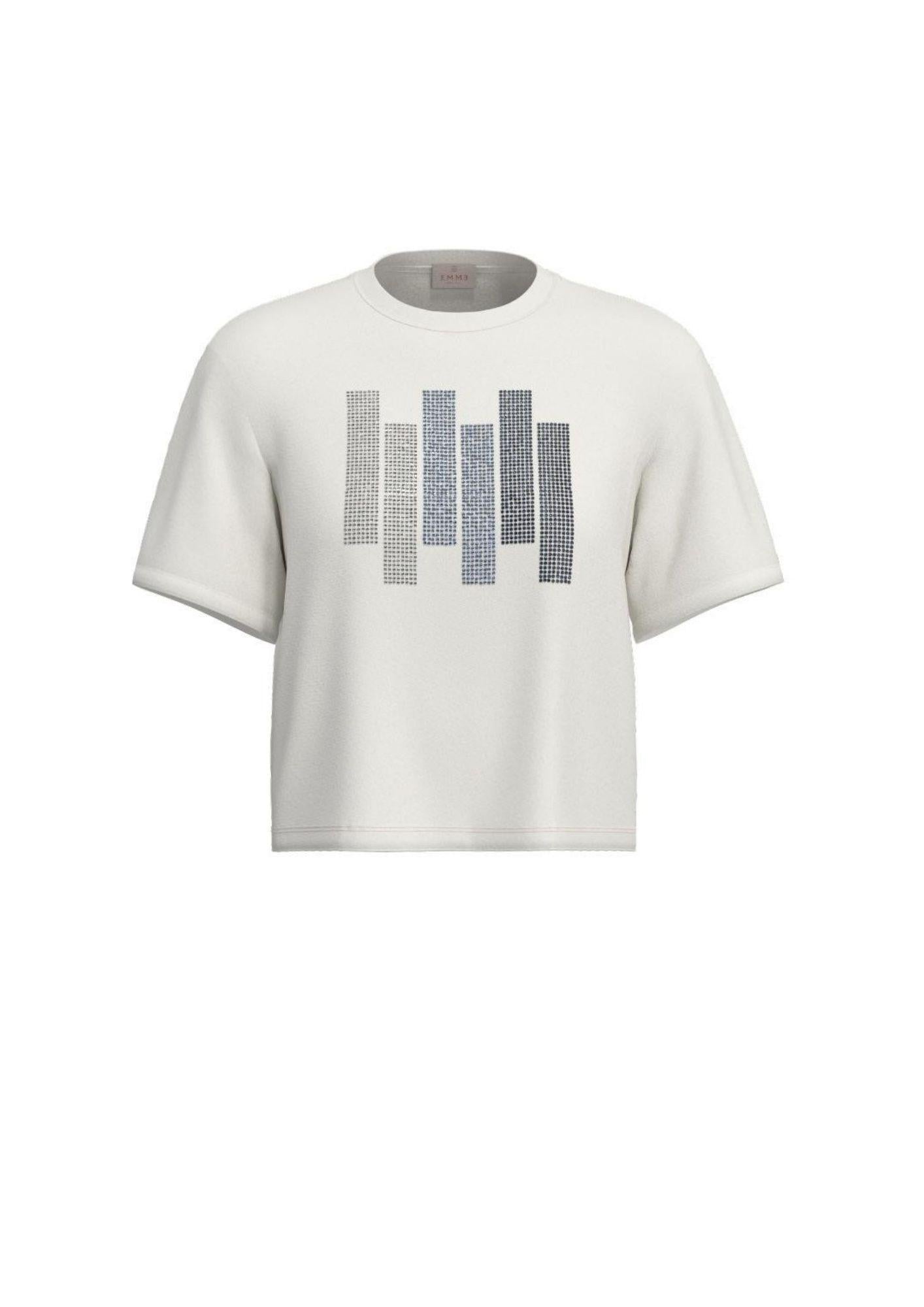 Emme Marella T-Shirt Donna Emmtessile Bianca Stampa Hotfix Blu 2615971071200 001 EMME MARELLA
