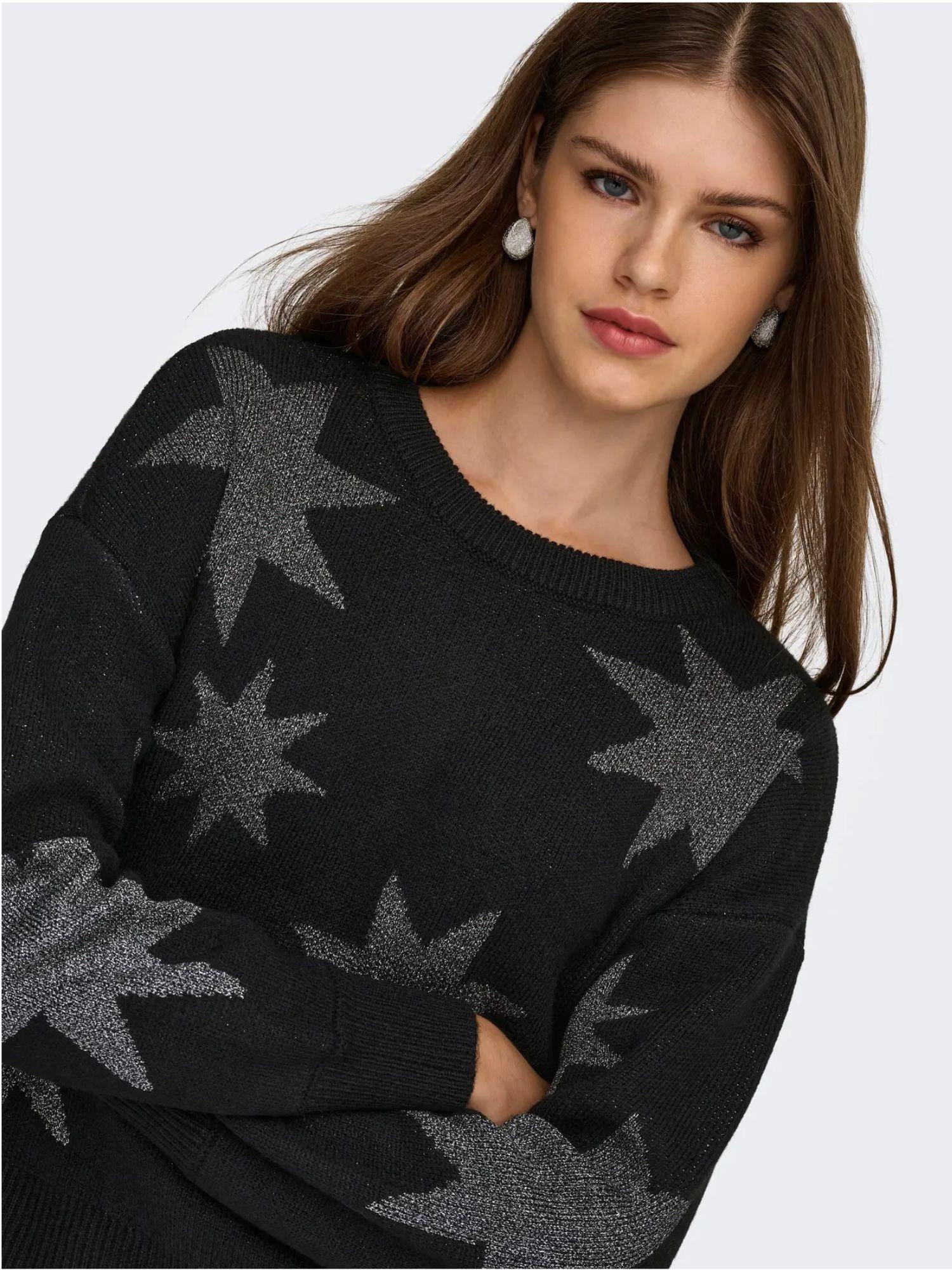 Only Pullover Donna Rosie Nero 15328250 Black Silver Glitter ONLY