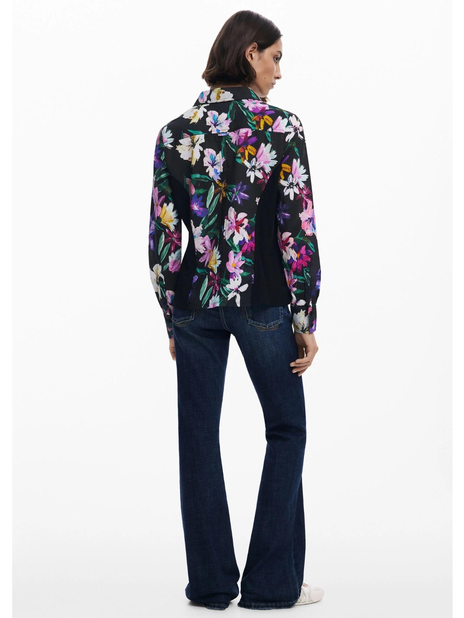 Desigual Camicia a fiori silhouette combinata Donna Nero 25WWCW15 2000 DESIGUAL