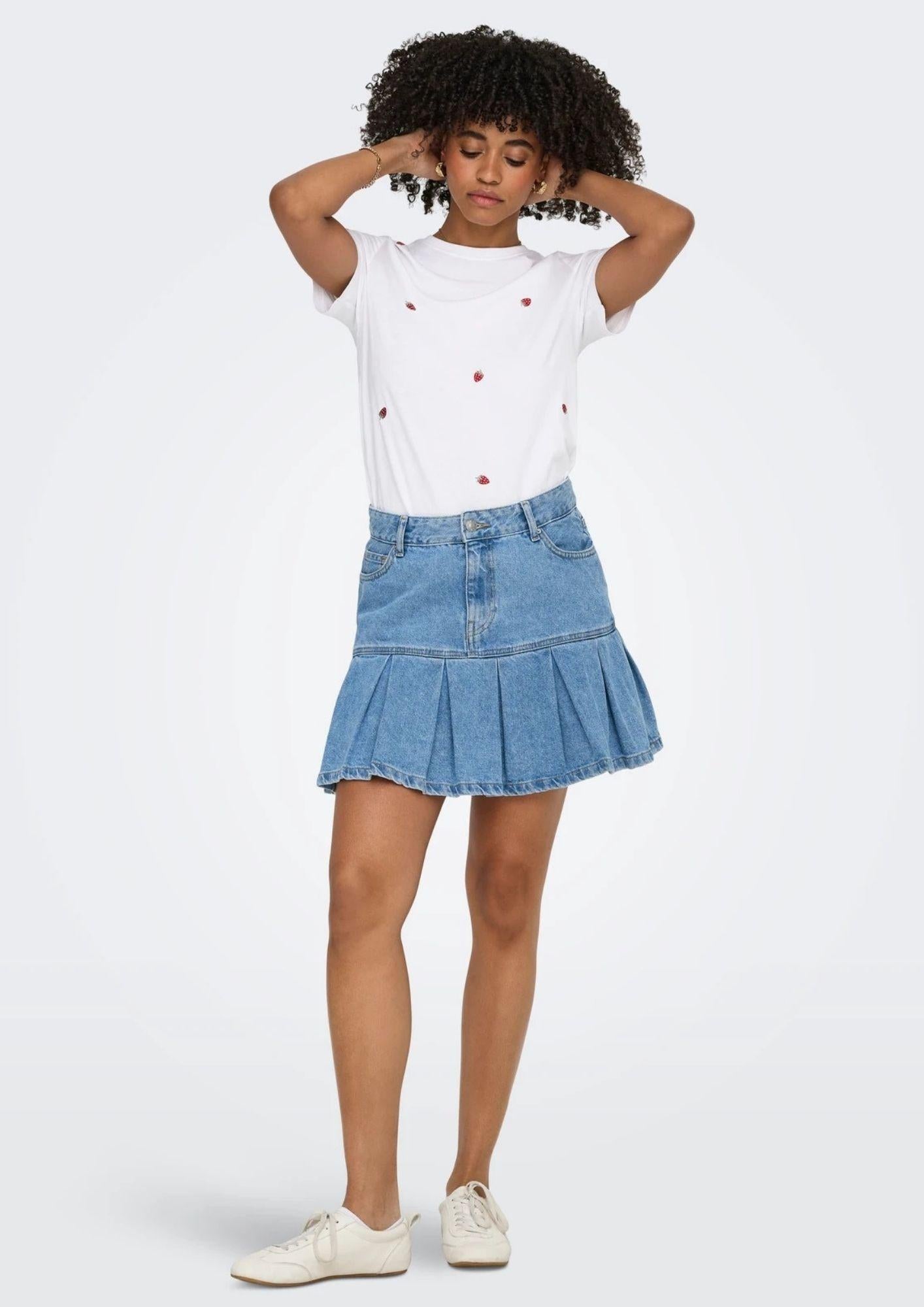Only T-Shirt Donna Ketty Bianca con Fragole 15288473 Bright White Strawberry ONLY