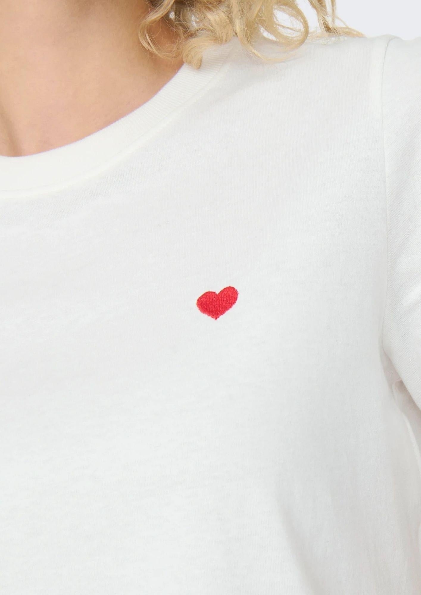 Jacqueline De Yong T-Shirt Donna Pisa Bianca con Cuore 15298612 Cloud Dancer BITTERSWEET HEART JACQUELINE DE YONG