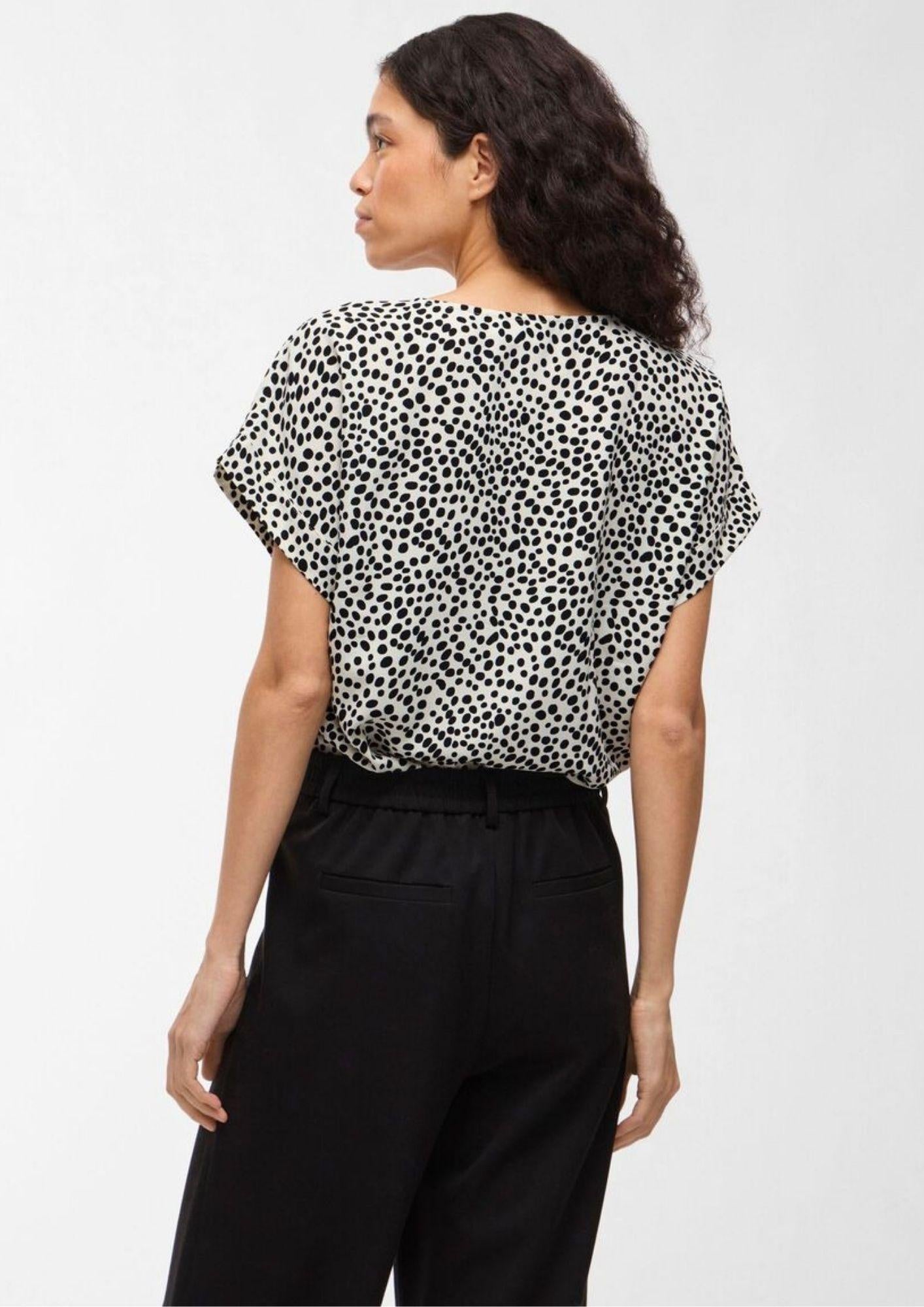 Vila T-Shirt Donna Biaca con Pois Neri 14101663 Sandshell DOT BLACK BEAUTY VILA