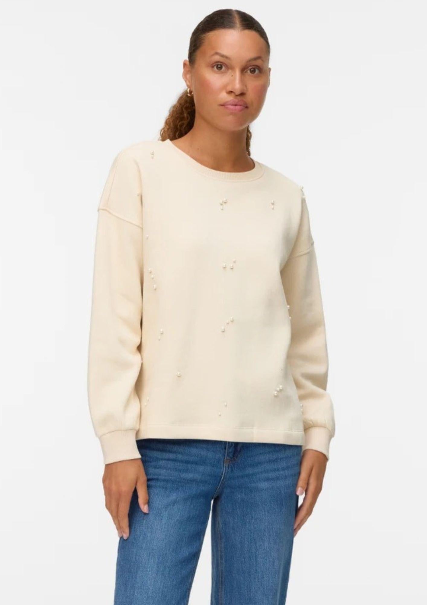Vero Moda Felpa Donna Fatilda Beige 10333582 Birch PEARLS VERO MODA