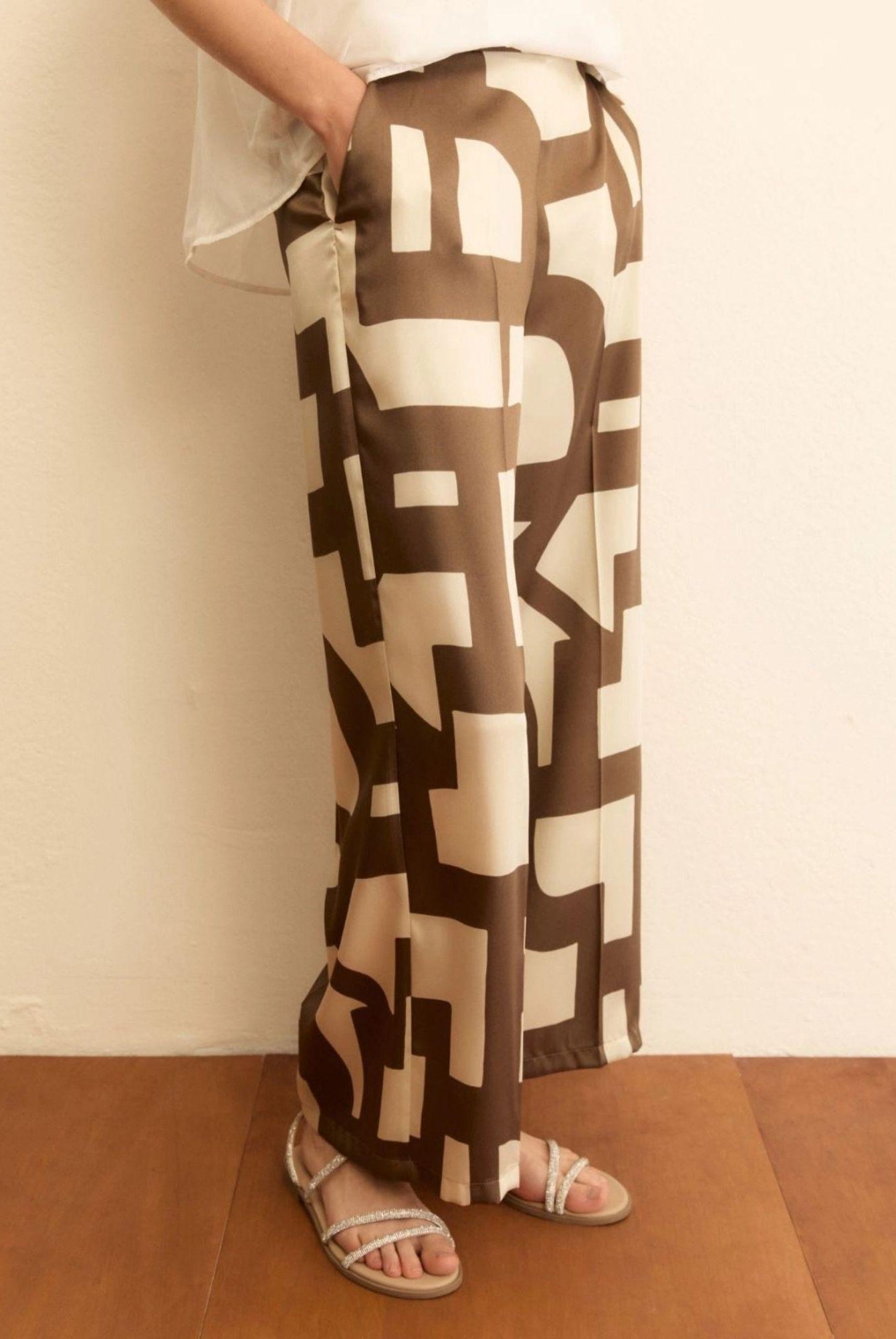Emme Marella Pantalone Donna Emmalbero Tortora Geometrico 2615131152200 006 EMME MARELLA
