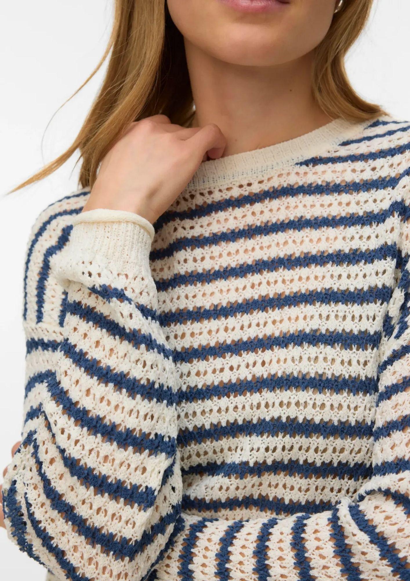 Vero Moda Pullover Donna Charlene Grigio Betulla Righe Blu 10340125 Birch DARK DENIM VERO MODA