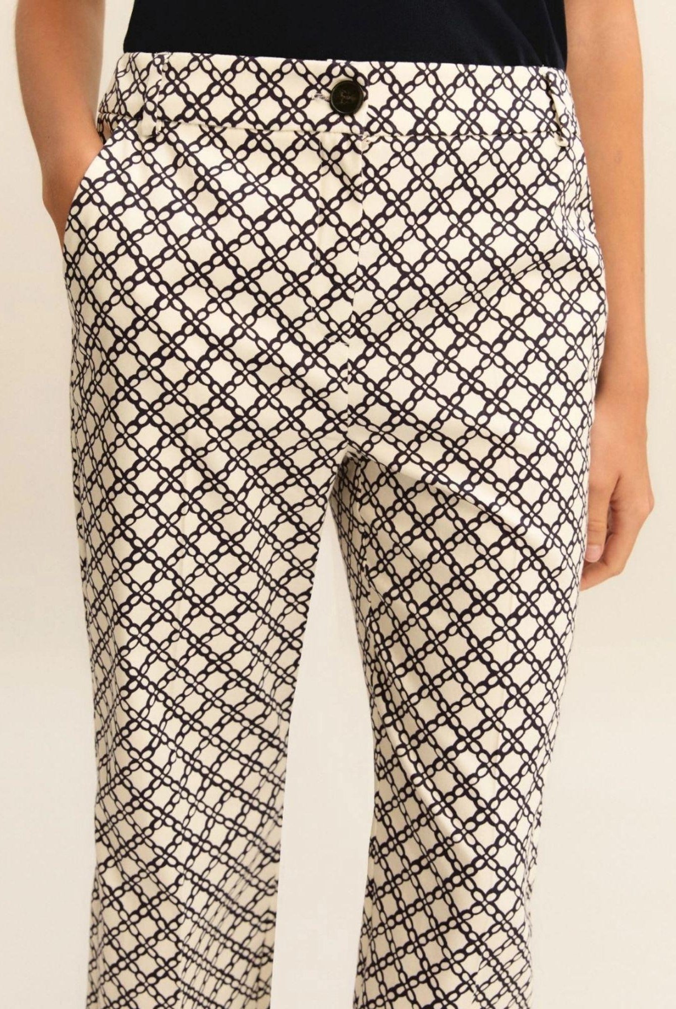 Emme Marella Pantalone Donna Emmclassi Bianco Lana FAntasia Geometrica 2615131201200 001 EMME MARELLA