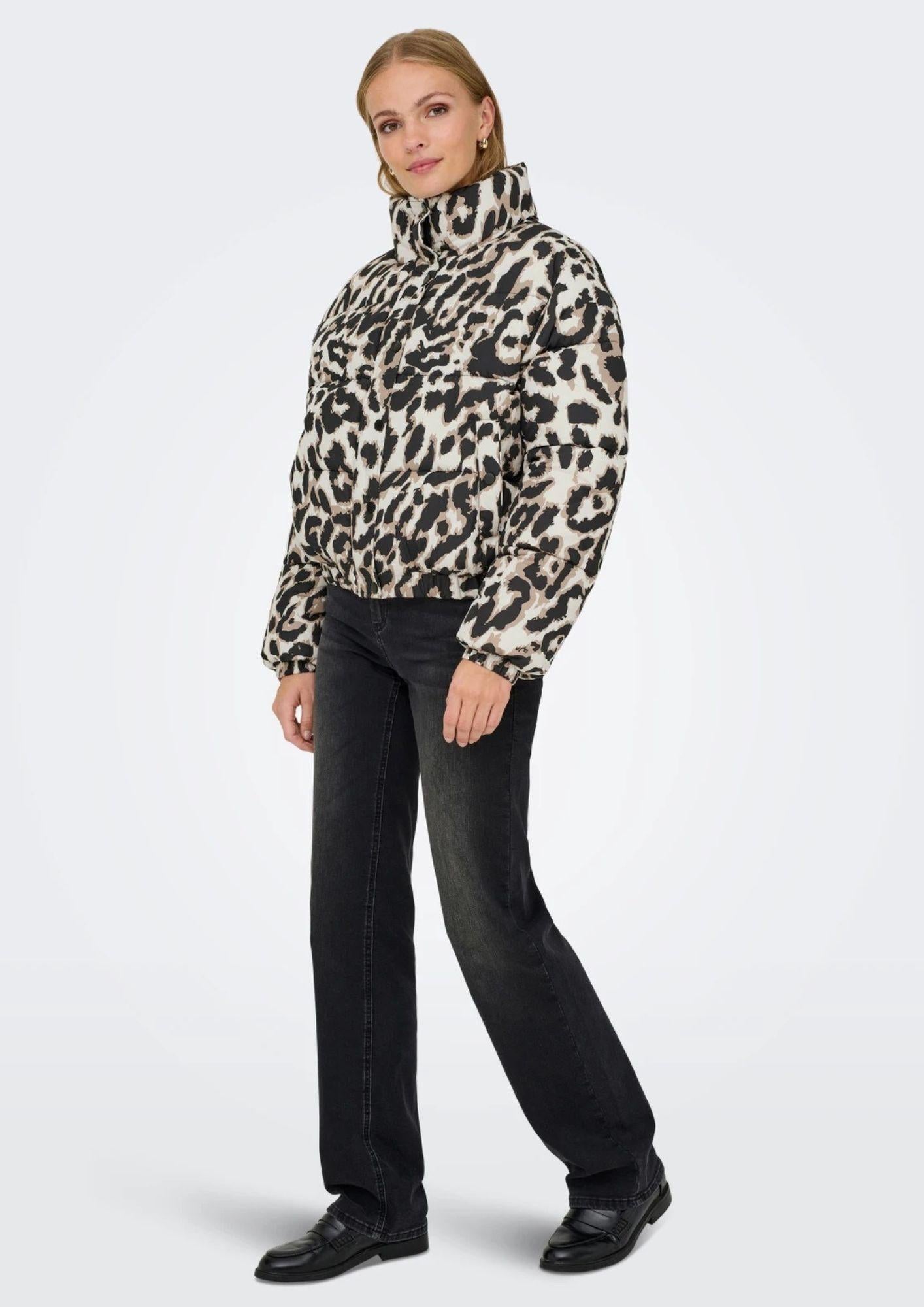Jacqueline De Yong Giacca Invernale Donna Moon Beige Animalier 15353988 Moonbeam TIGERS EYE-BLACK LEO JACQUELINE DE YONG