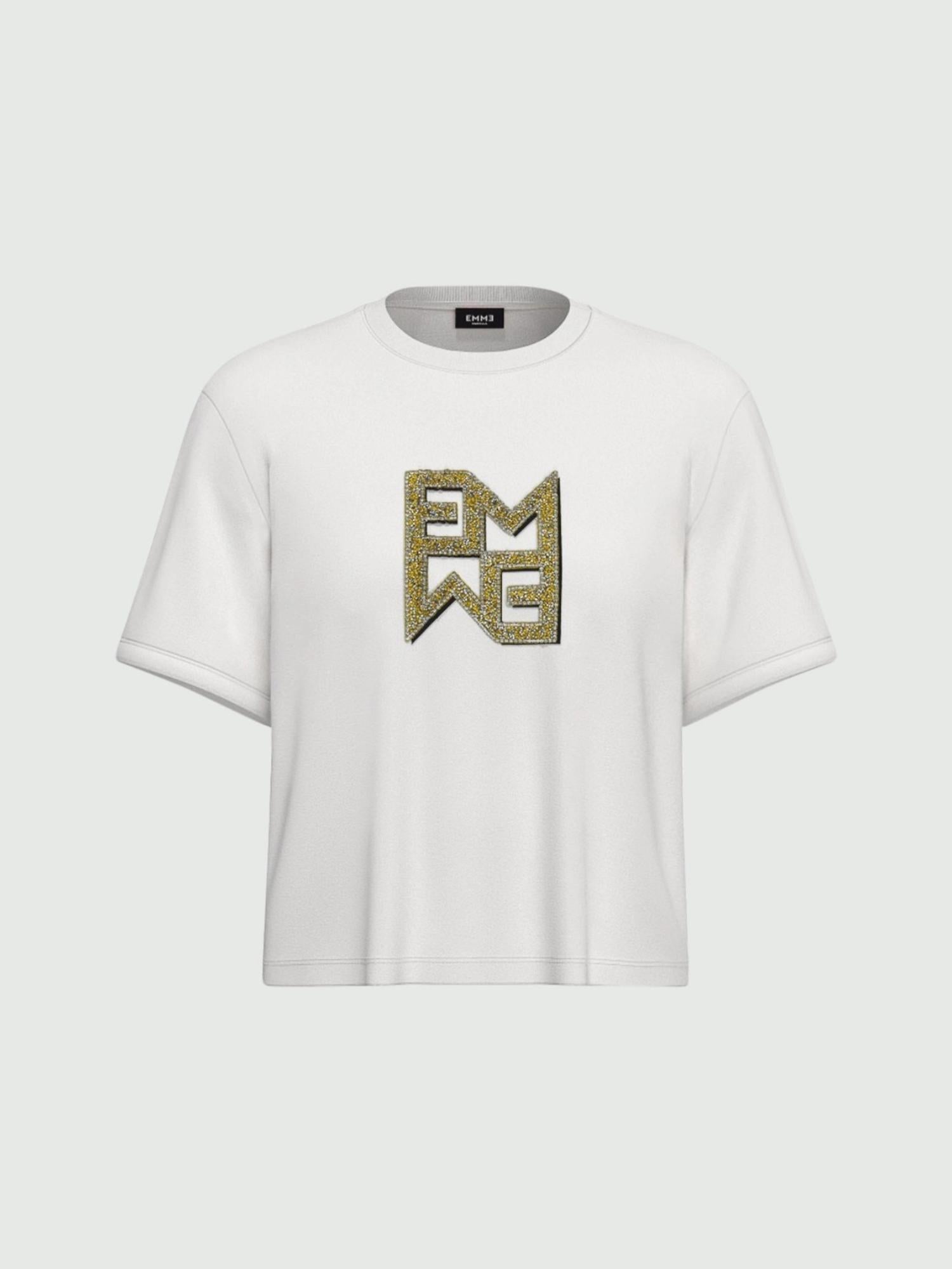 Emme Marella T-shirt Donna in jersey con cristalli Micaelabis Panna Oro 2525976021200 008 EMME MARELLA