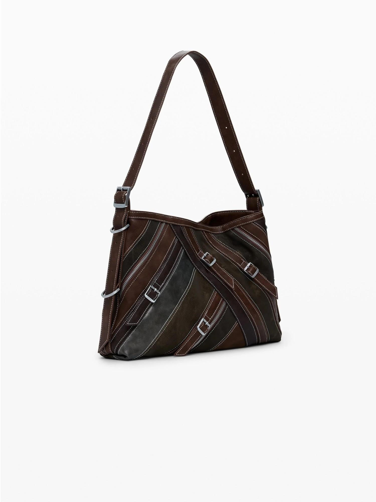 Desigual Borsa a spalla media con cuciture Donna Marrone 25WAXPAB 6075 DESIGUAL