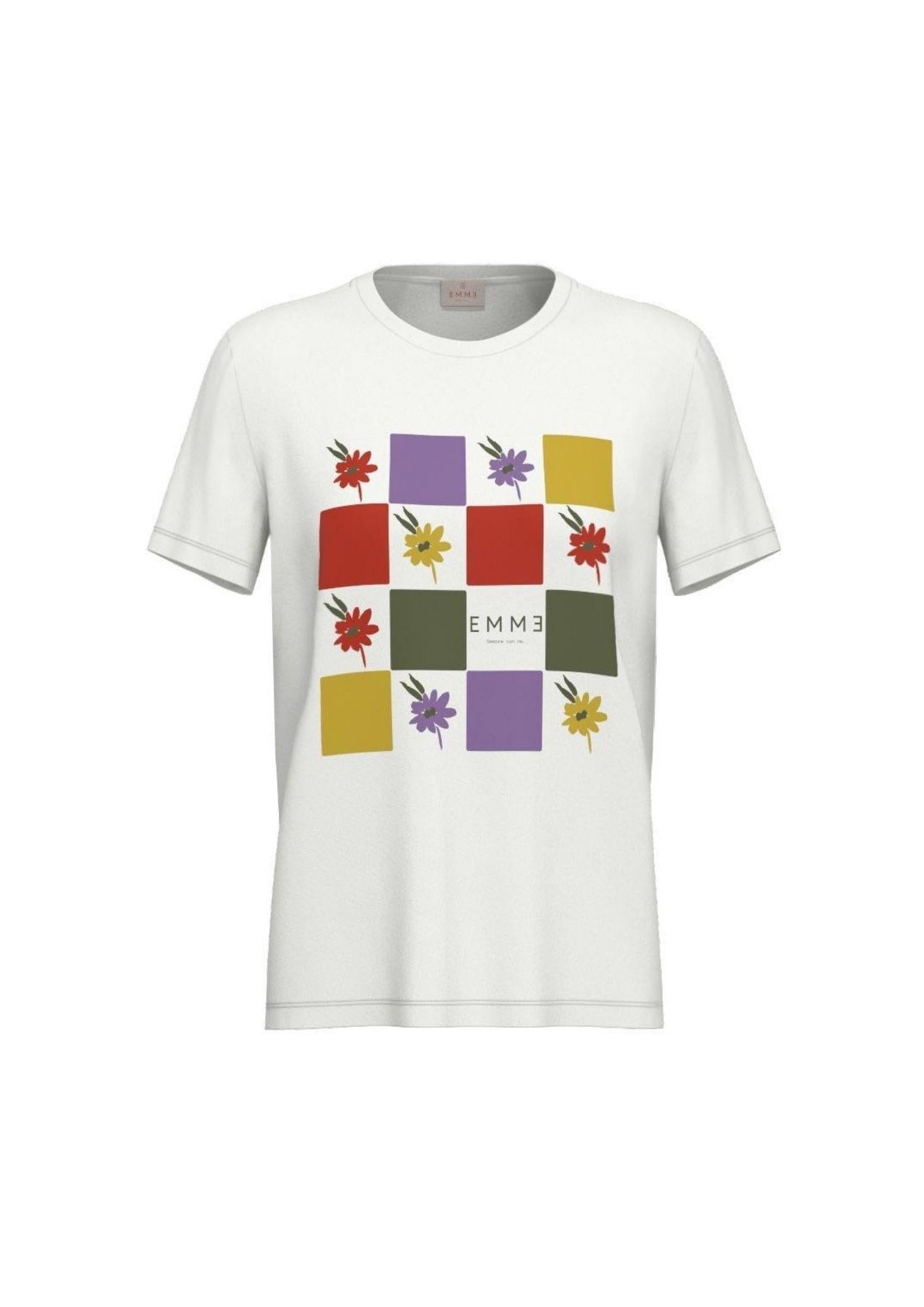 Emme Marella T-Shirt Donna Emmvenere Bianca Stampa Quadri Multicolor 2615971092200 001 EMME MARELLA