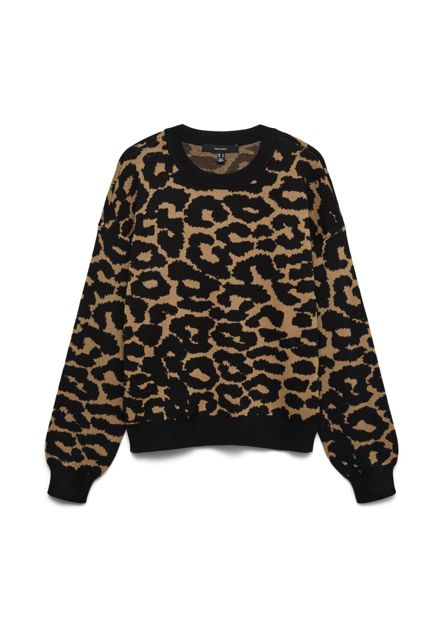 Vero Moda Pullover Donna Siljeanimal Marrone Animalier 10330808 Tigers Eye W. BLACK VERO MODA