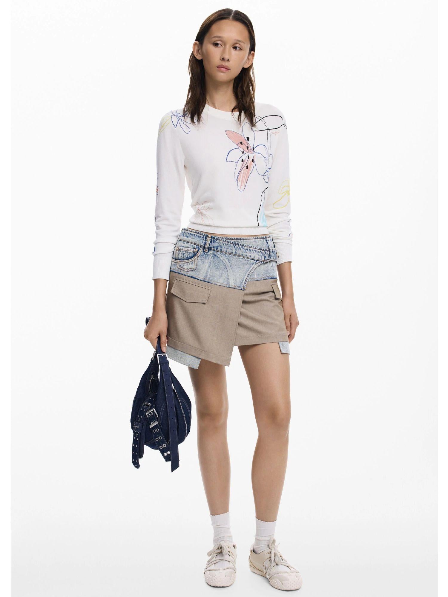 Desigual Maglione leggero con tratti floreali Donna Bianco 25WWJF33 1000 DESIGUAL