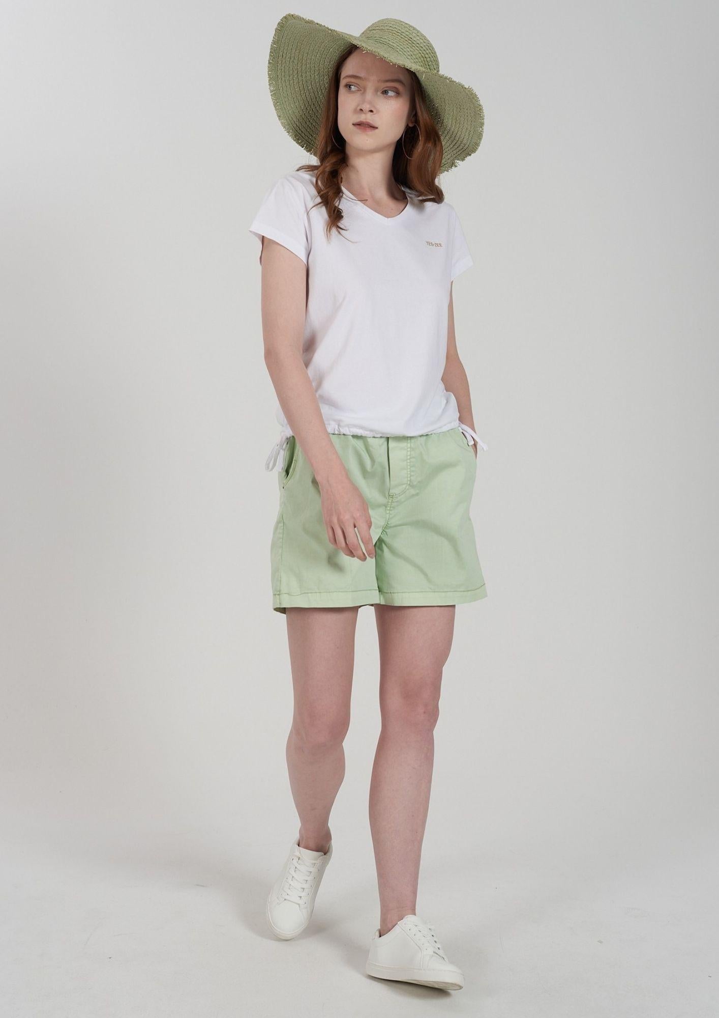 Yes Zee T-Shirt Donna Scollo a V Coulisse Sul Fondo Bianco Gesso T270 S700 0107 YES ZEE