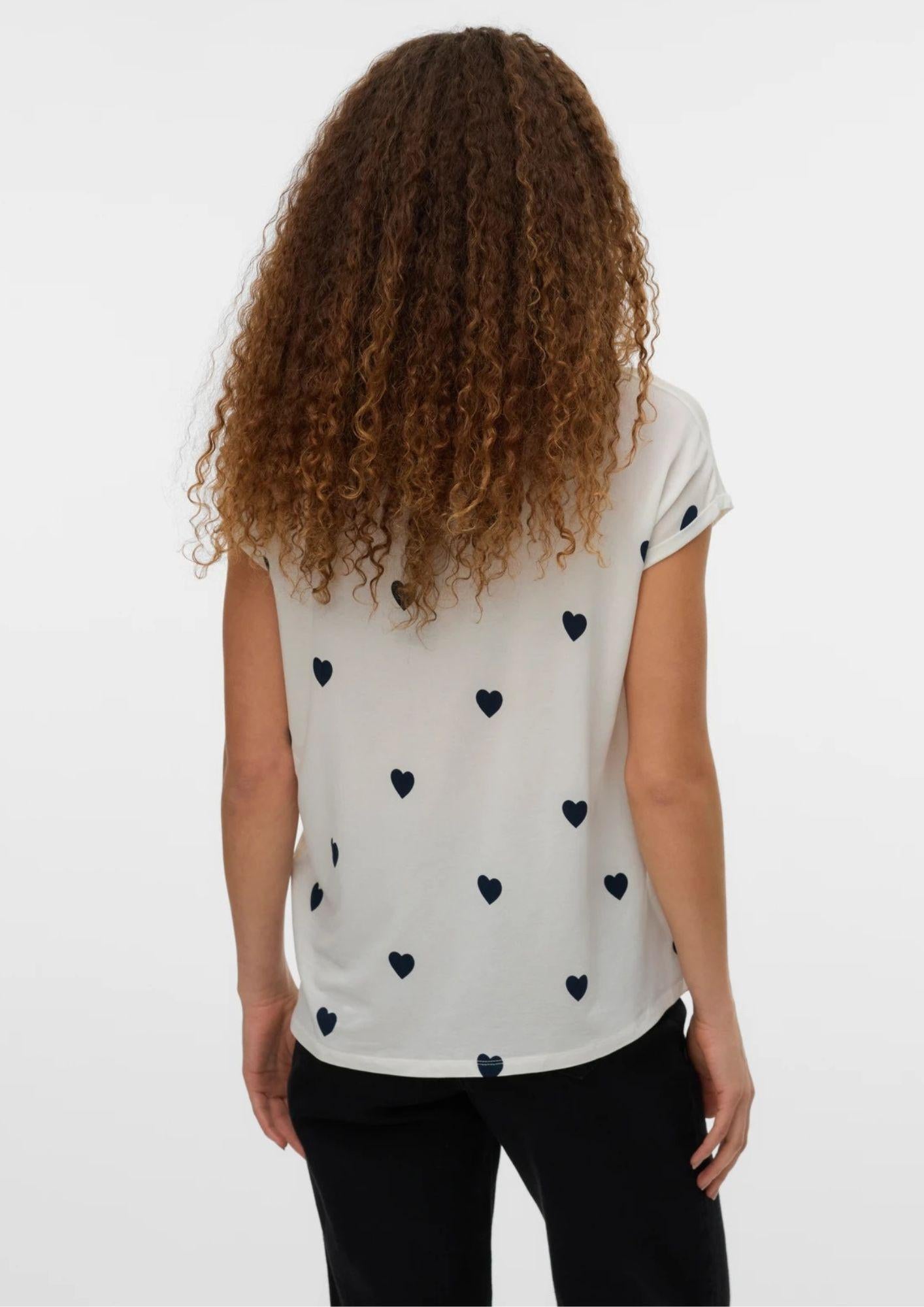 Vero Moda T-Shirt Donna Ava Bianca Cuori Blu 10214302 Snow White NAVY BLAZER VERO MODA