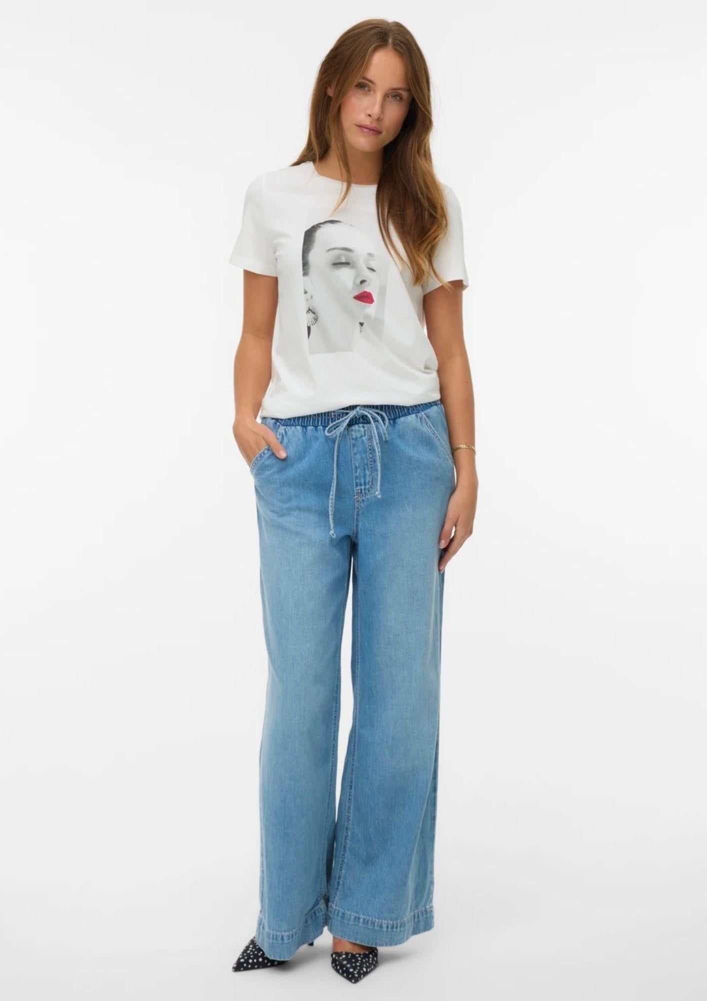 Vero Moda Top Donna Jamaica Bianco con Stampa Lips 10341639 Snow White LIPS RHINESTONES VERO MODA