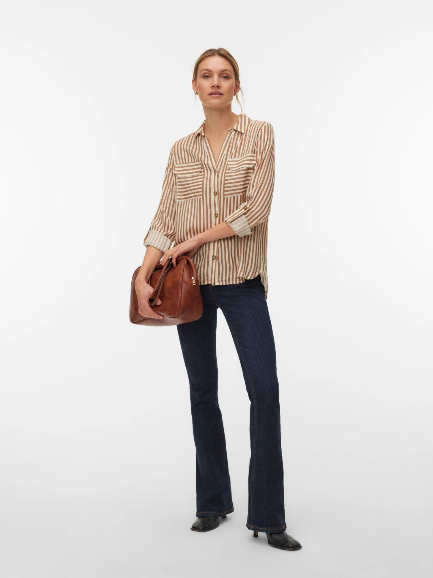 Vero Moda Camicia Donna Birch New Stripe Tigers Eye Vmbumpy 10275283 Birch VERO MODA