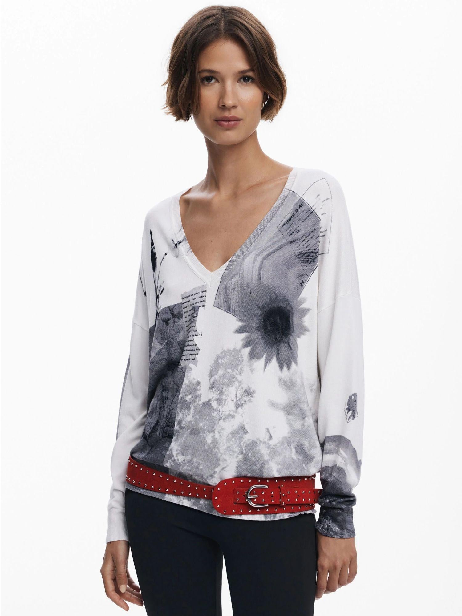 Desigual Maglione sottile collage Donna Bianco 25WWJF15 1000 DESIGUAL